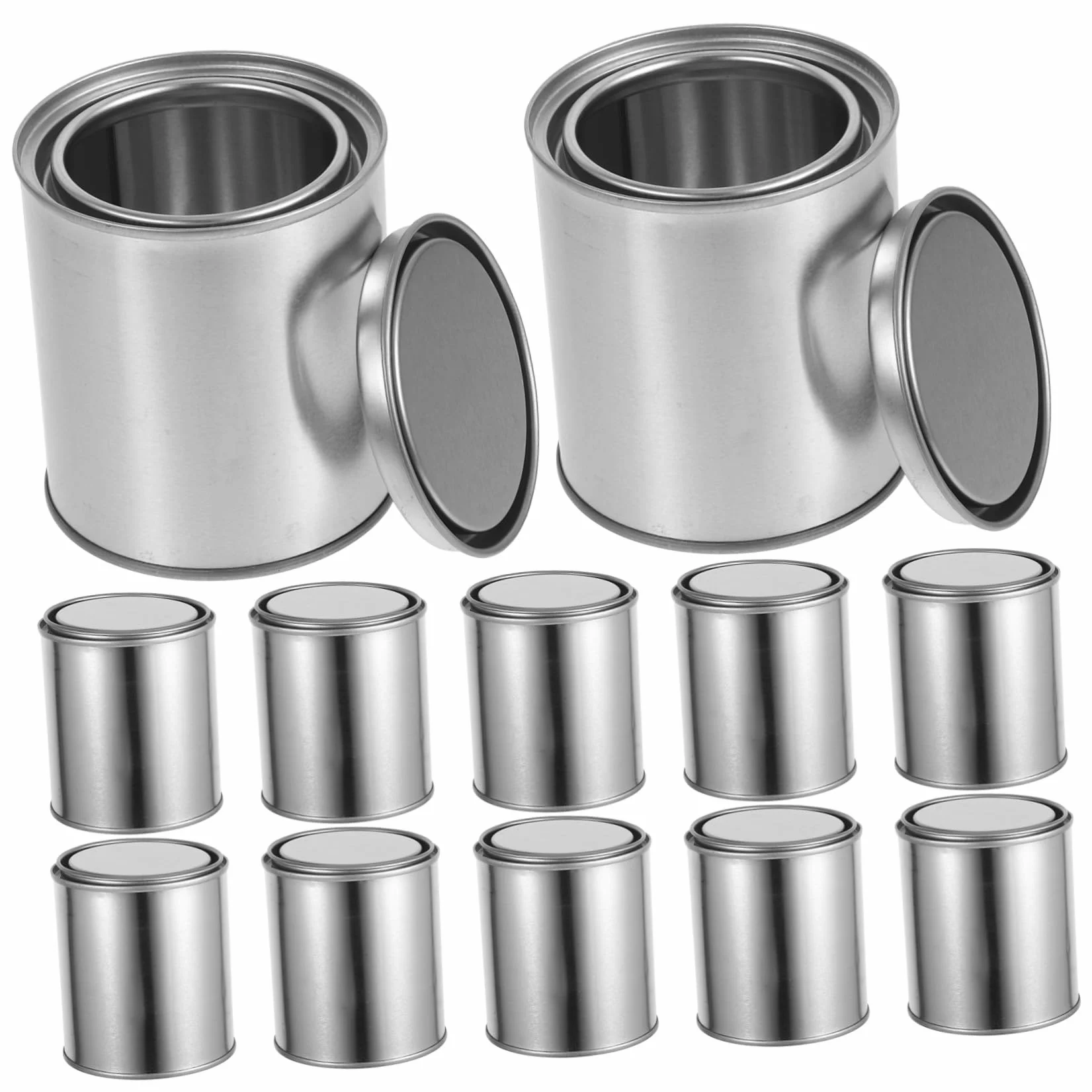 12 Cubos de Pintura Vacíos de Hierro con Diseño Grueso y Buen Sellado, Capacidad 0.4l, Color Plata, Ideales para Laboratorio y Almacenamiento