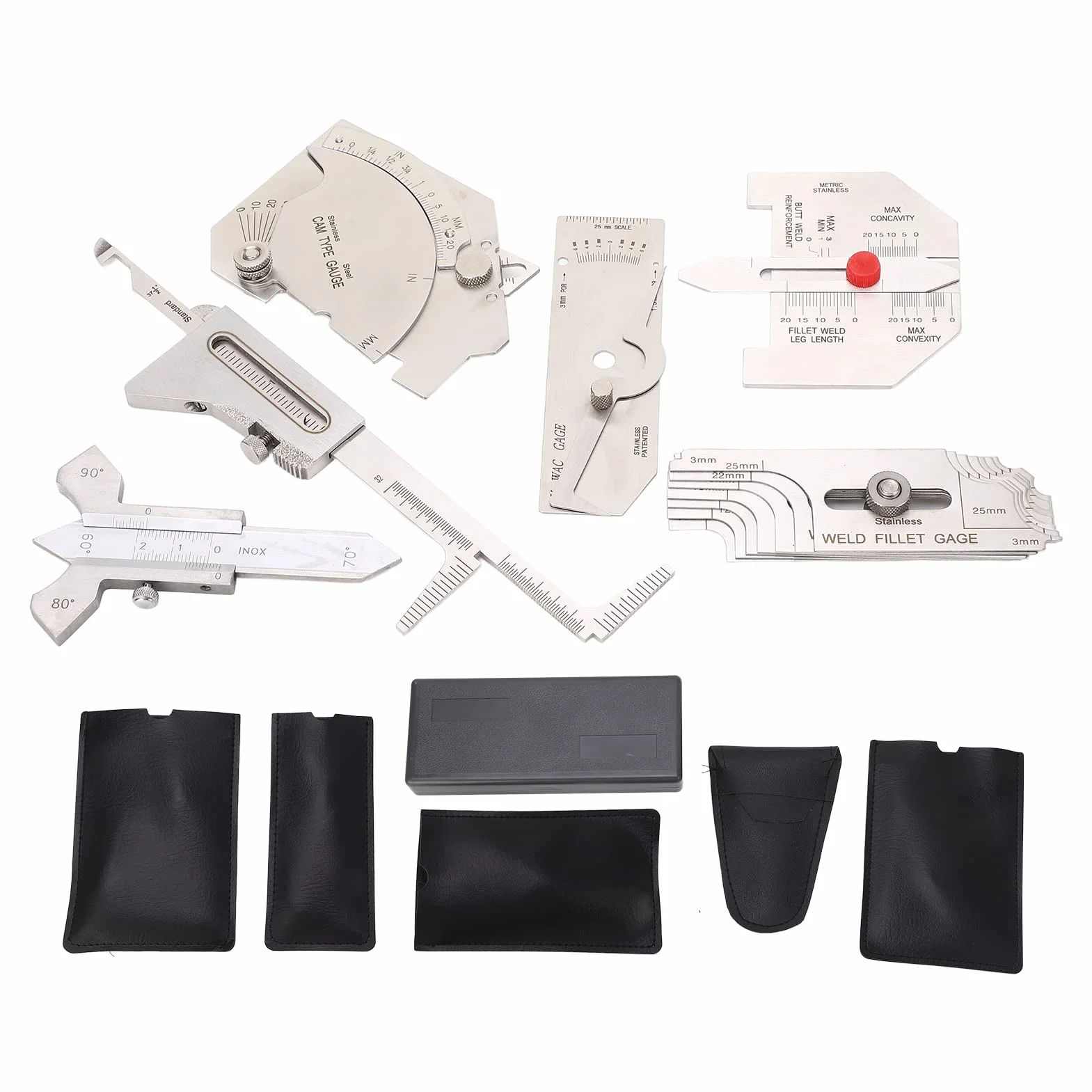 Kit de regalo de herramientas de soldadura con 6 piezas de calibre de soldadura de precisión, medidor de calibre para porosidad, pack de regalo profesional.