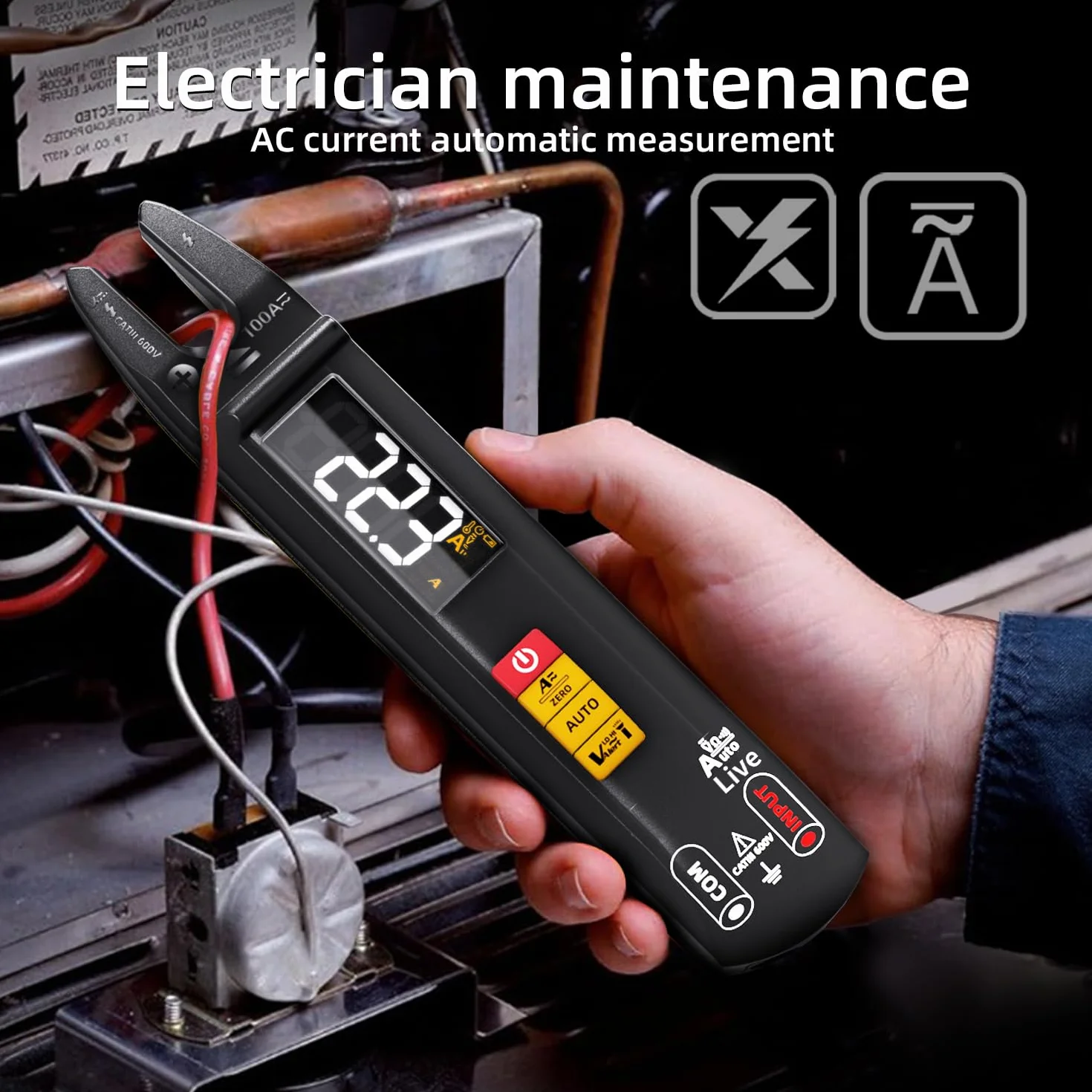 BSIDE U0 Mini Multímetro Digital Pinza Amperimétrica Abierta Totalmente Automático Medidor de Corriente Voltaje AC DC Resistencia y Continuidad Detector de Fase Recargable con Sonda de prueba