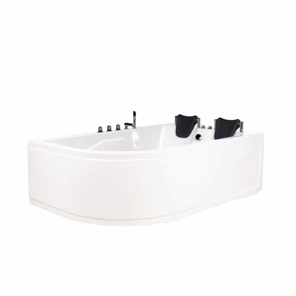 Home Deluxe - Bañera de hidromasaje - BLUE OCEAN XL izquierda, blanca, dimensiones: 180 x 120 x 65 cm - incl. cojín cervical, grifería y bomba de hidromasaje I Bañera de hidromasaje para 2 personas,