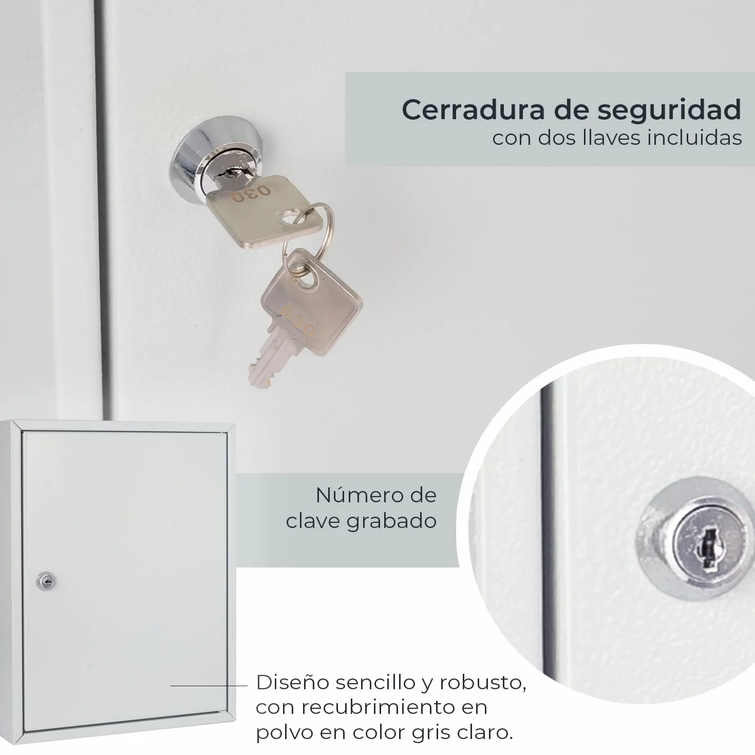 HMF Armario para Llaves de Acero, Caja de Llaves con Cerradura para Oficina, administración o Flota de vehículos | 42 Ganchos para Llaves | 35 x 27 x 8 cm | Gris Claro