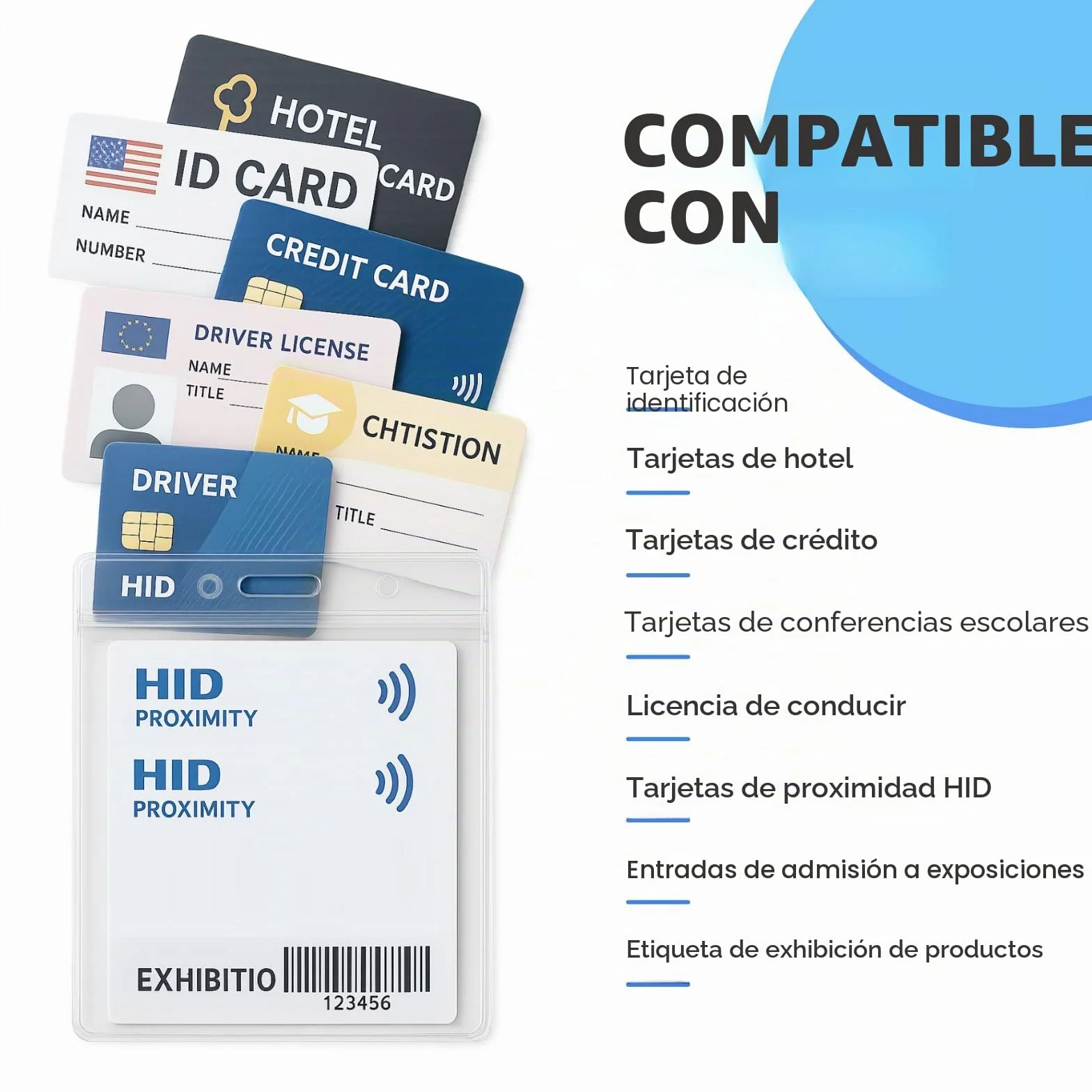 Funda vertical para tarjeta de PVC impermeable con cierre de cremallera