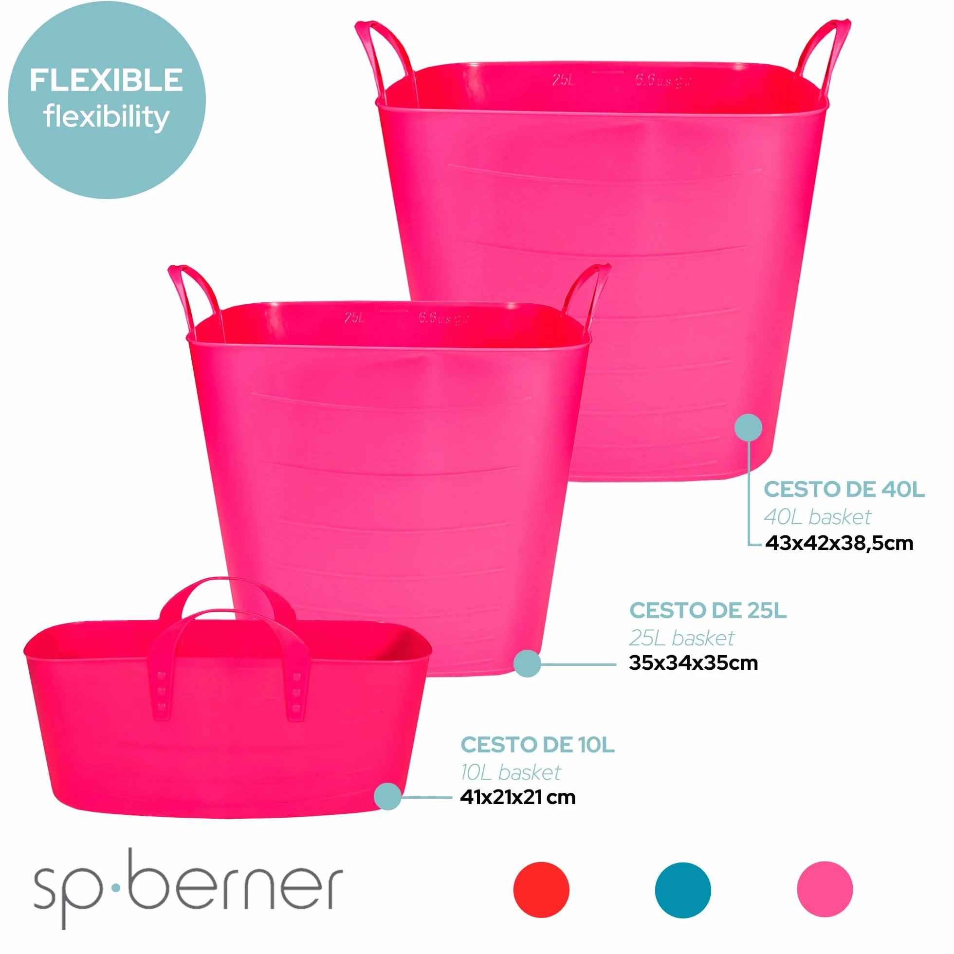 SP Berner 3x Life Story Cestos, 10 L y 25 L y 40 L, Pink