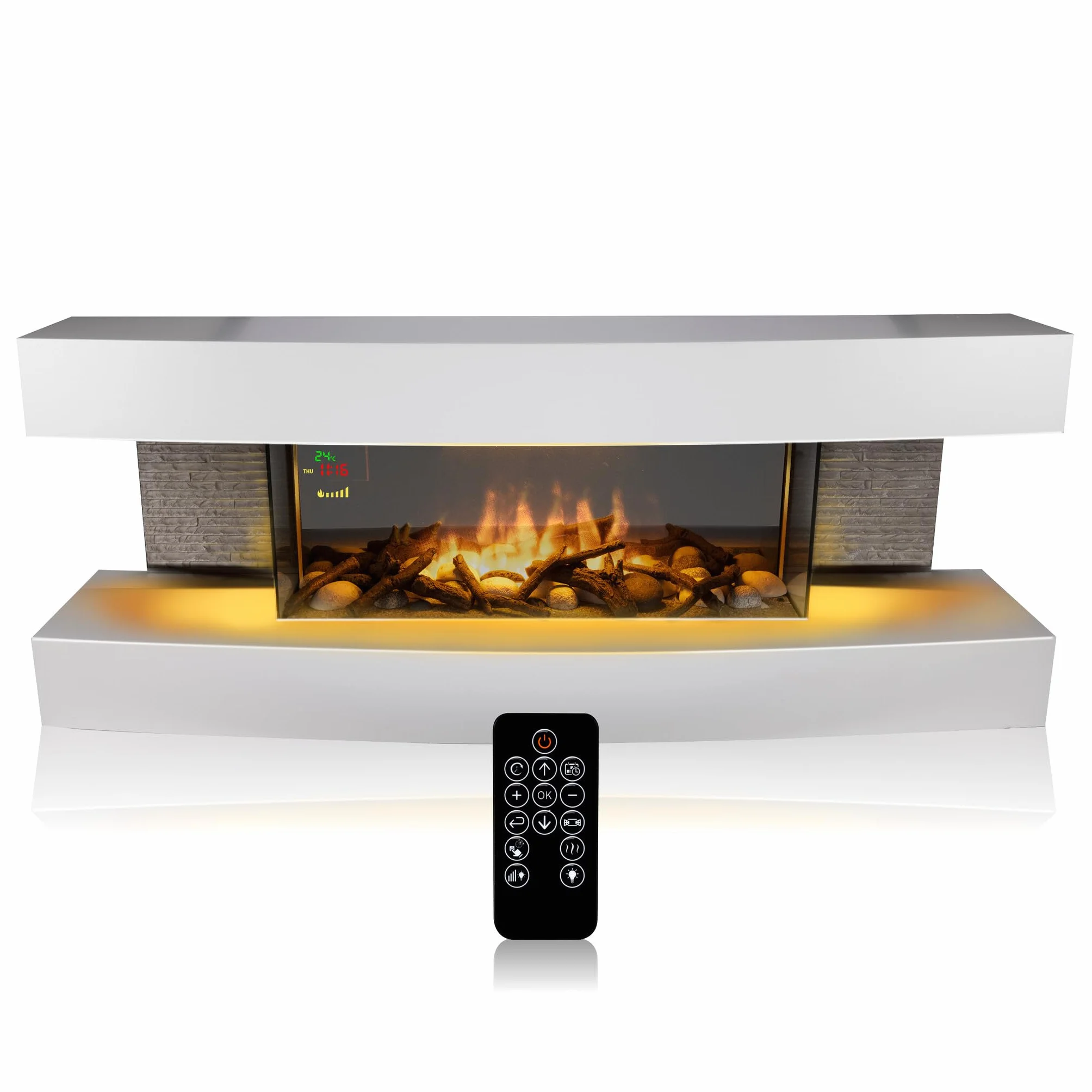 Chimenea Eléctrica Montreal 2000W Blanco con Calefacción, Mando a Distancia y Temporizador