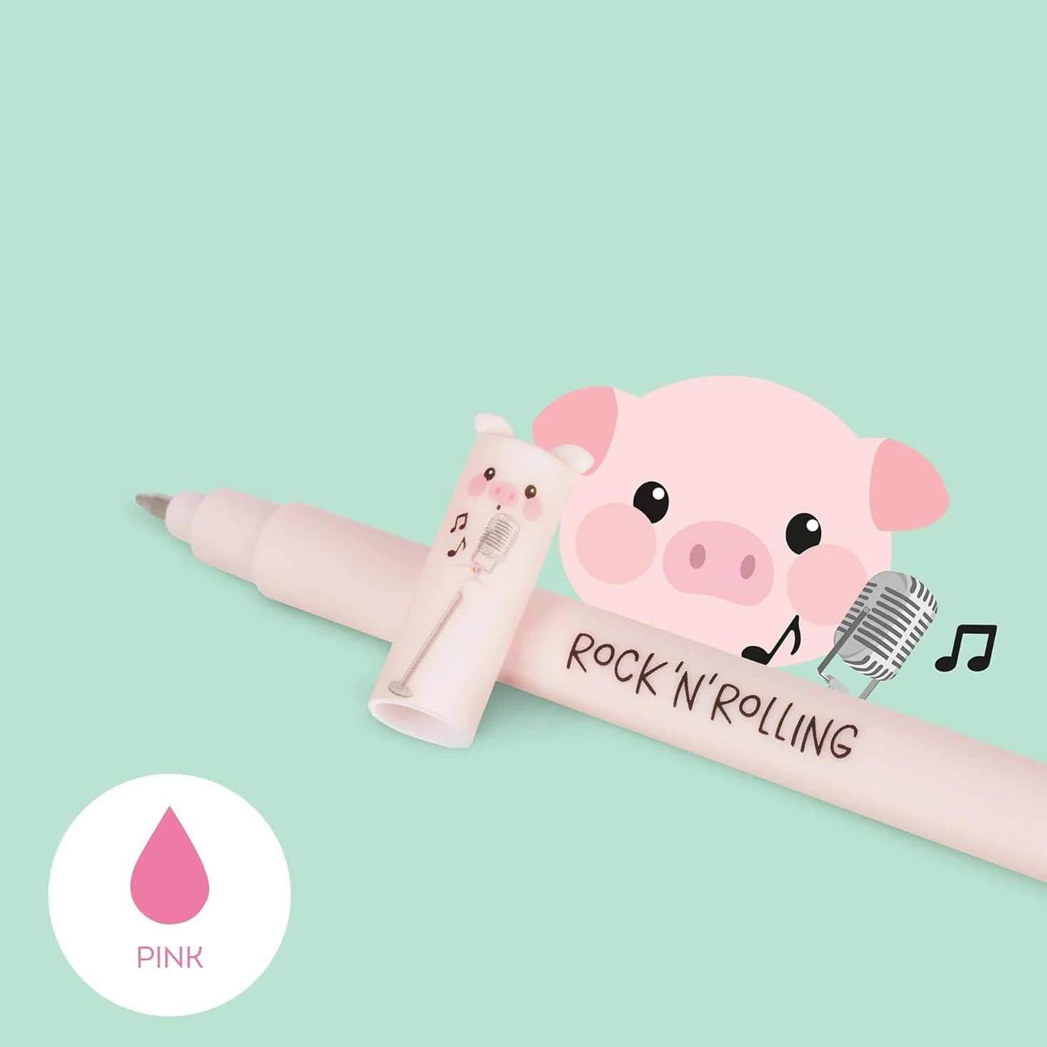 Legami Set de 4 bolígrafos de gel borrable Farm Sweet Farm, tinta termosensible, 0.7 mm, negro, rosa, verde, rojo
