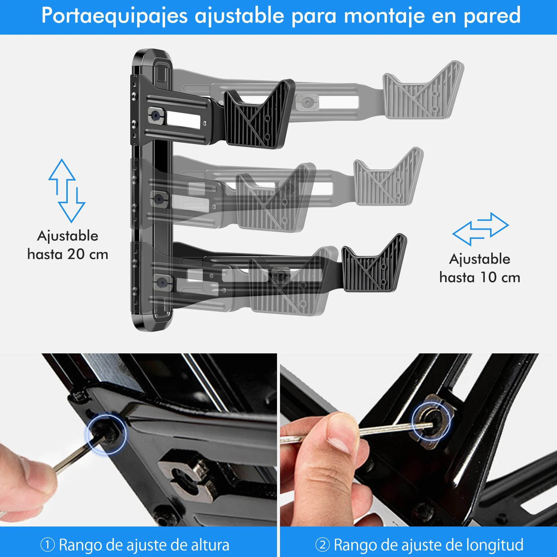 Mimoke Soporte de pared para bicicleta, aleación de aluminio, soporta hasta 40 kg, distancia a la pared ajustable de 18,5 a 28 cm, gancho en V de goma de 7,2 cm, para MTB, bicicleta de carretera