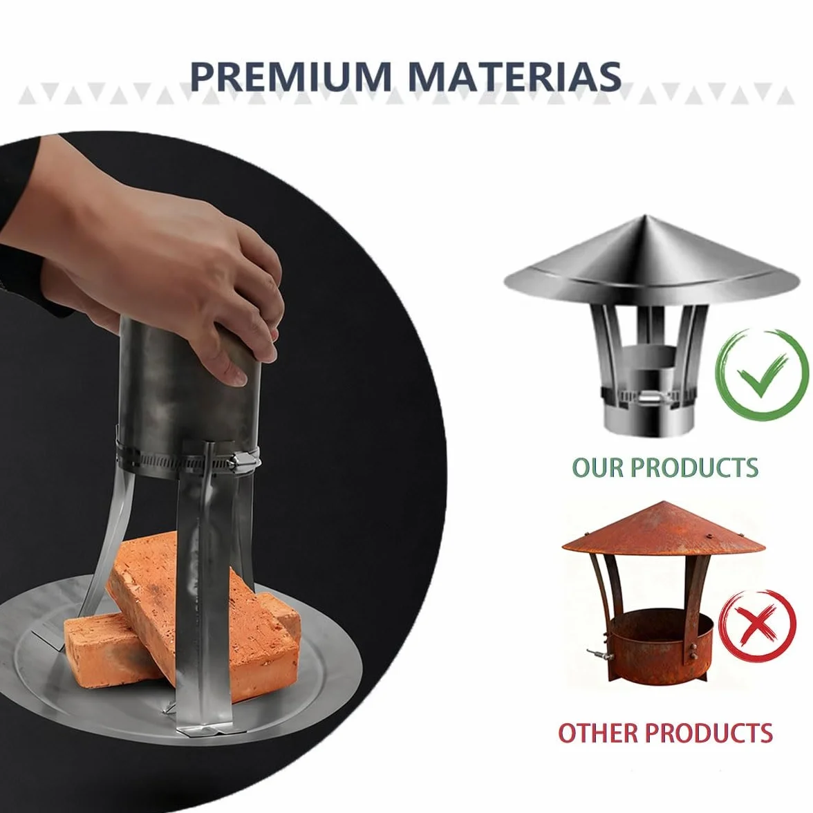 Sombrerete Chimenea de 50-300 mm, Caperuza Salida de Humos, Sombrerete Antiviento Ajustable Cubierta de Chimenea Campana Ventilación Cónico Tapas de sombrerete Fácil Instalar(210mm)
