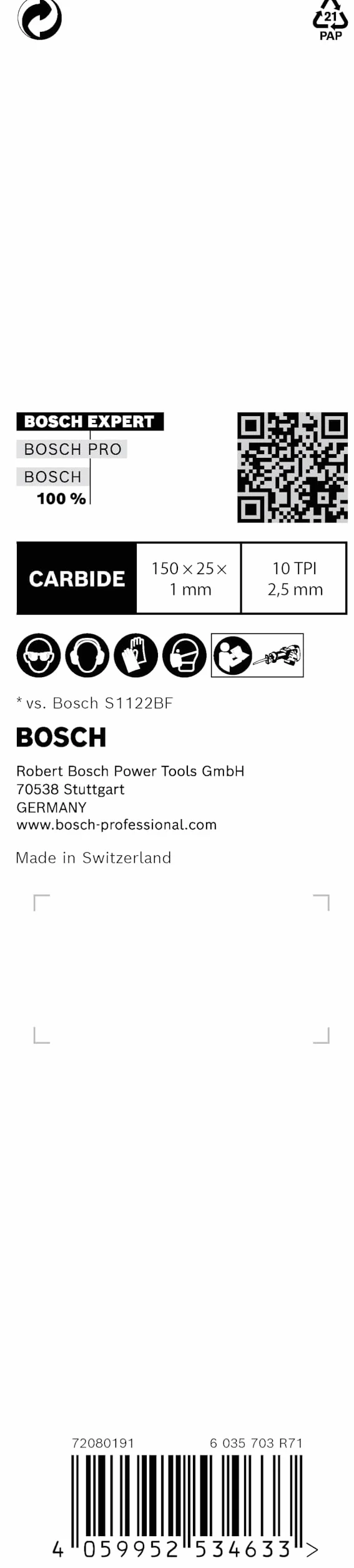 Bosch Professional 1x Hoja de sierra sable Expert ‘Medium-Thick Tough Metal’ S 955 HHM (para Acero resistente, Láminas de acero inoxidable, Longitud 150 mm, accesorios Sierra sable)