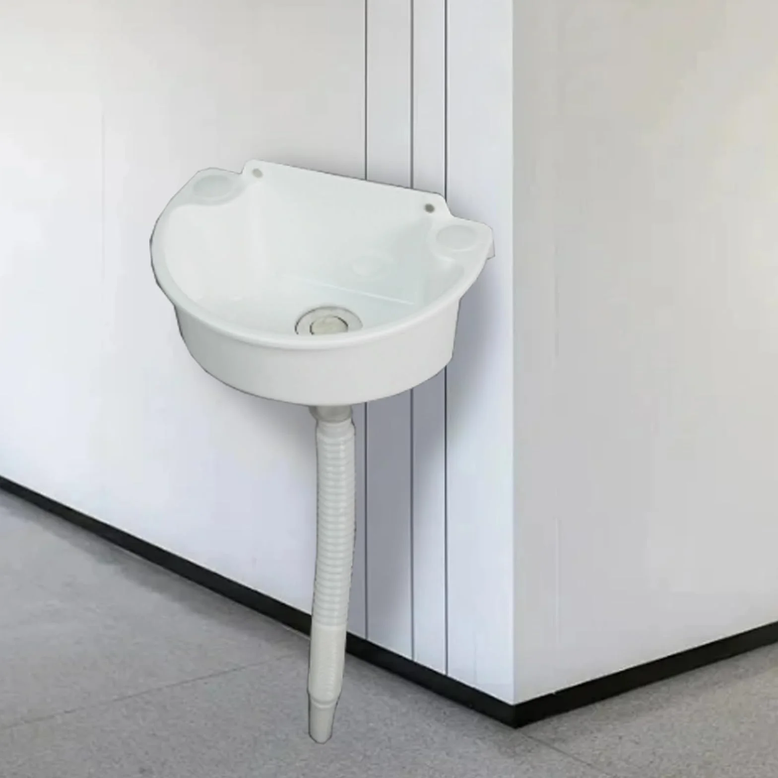 Lavabo pequeño, lavamanos de plástico, lavamanos mini, con tubería de agua de cabeza de acero inoxidable, especialmente diseñado para tamaño pequeño, lavabo práctico[Blanco]