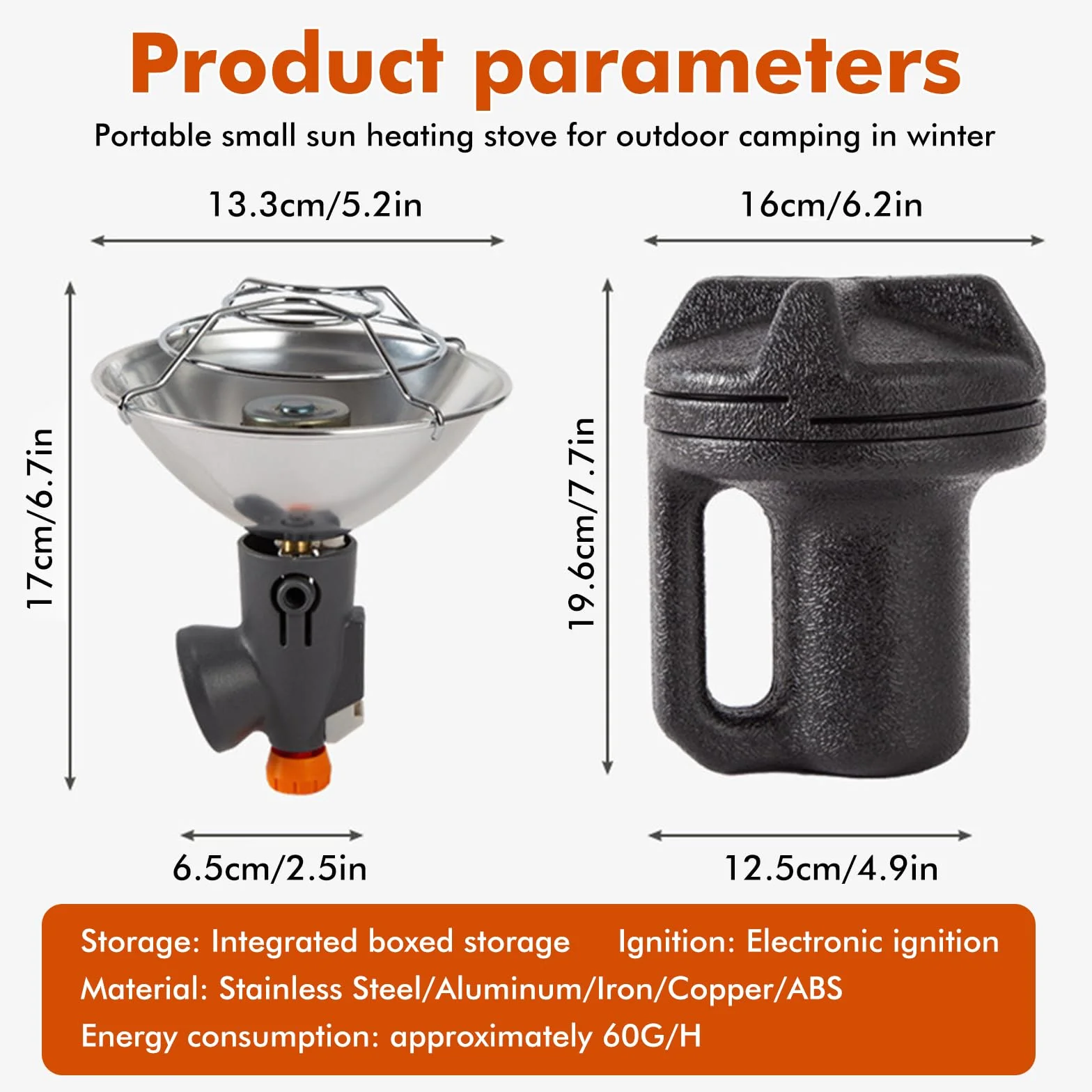 Calefacción de gas portátil, calentador de gas, calefactor de gas, calefactor de gas para camping, calefacción de gas con caja de almacenamiento, para invierno, camping, barbacoa, pesca (encendido