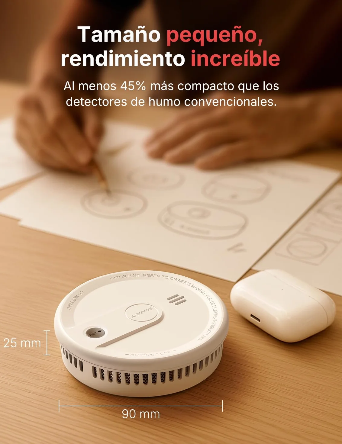 X-Sense Detector de humo con 10 años de vida útil de la batería, alarma de incendio magnética sin perforación, modo de espera sin parpadeo, ultrafino, botón de prueba/silencio, XS0G-SN, pack de 1