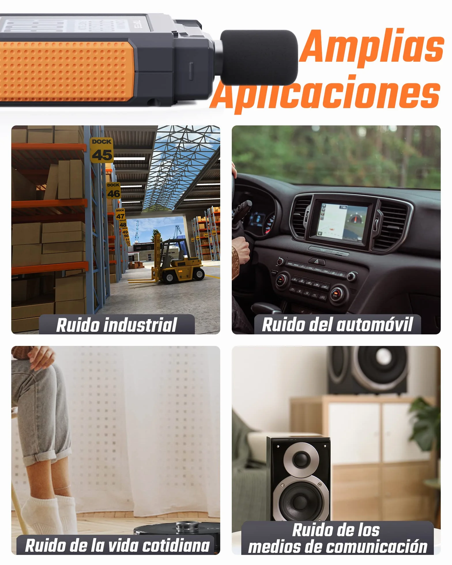 TopTes TS-501B Sonómetro Medidor de Decibelios 30-130 dB LCD 2,25" A/C Naranja