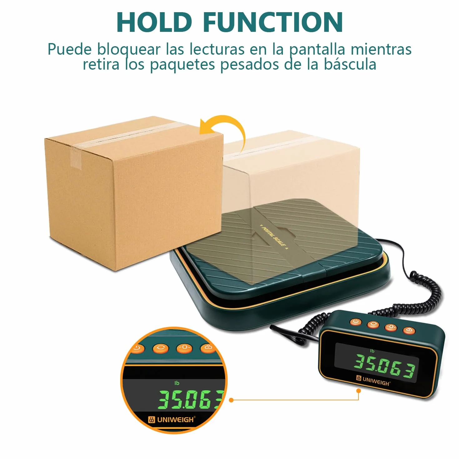 UNIWEIGH Báscula Postal Digital 39kg/86lb con Retención/Tara, Verde