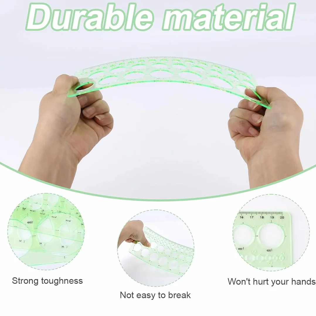 Plantillas Para Dibujar, Plantilla Círculos, Reglas Dibujo Técnico, Plantilla Elipses Isométricas, para Medir Reglas Círculo Geométrico Plantillas de Dibujo 4pcs (Verde Transparente)
