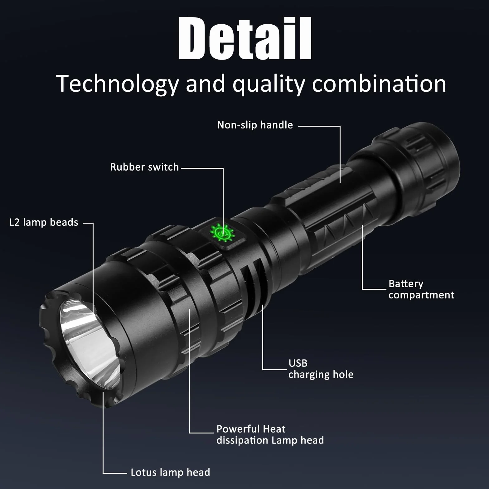 Kit de Linterna LED Alta Potencia Recargable 1600 LM Brillante Antorcha Táctica Linterna de Mano 5 modos 500 metros Impermeable con cargador USB y modo SOS (batería incluida)