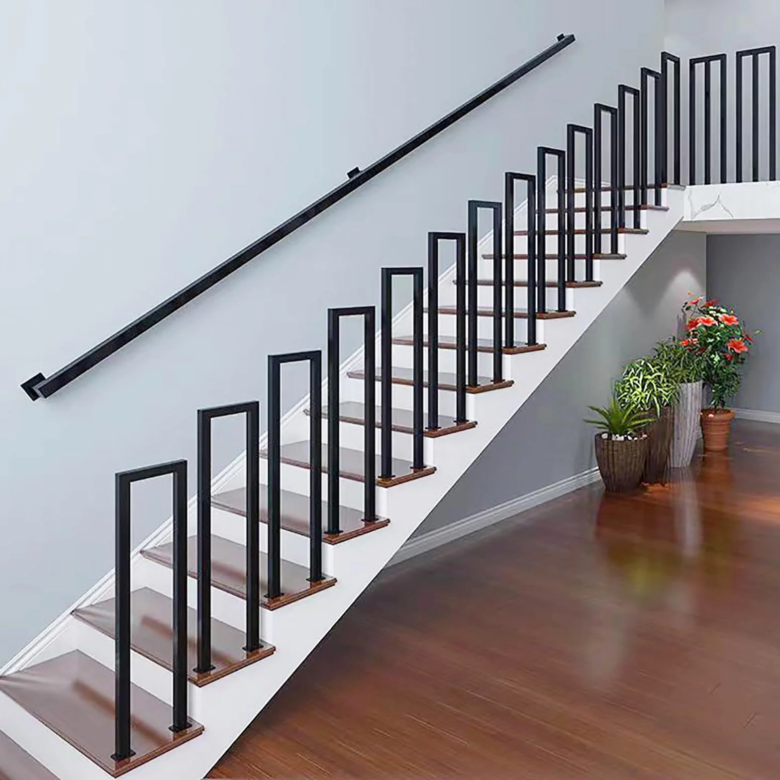Barandilla Escalera Interior, Pasamanos Escalera en Forma de U, Barandillas Escaleras para Villas, Balcones, Pasillos, Apartamentos, Interiores y Exteriores (85cm, Negro)