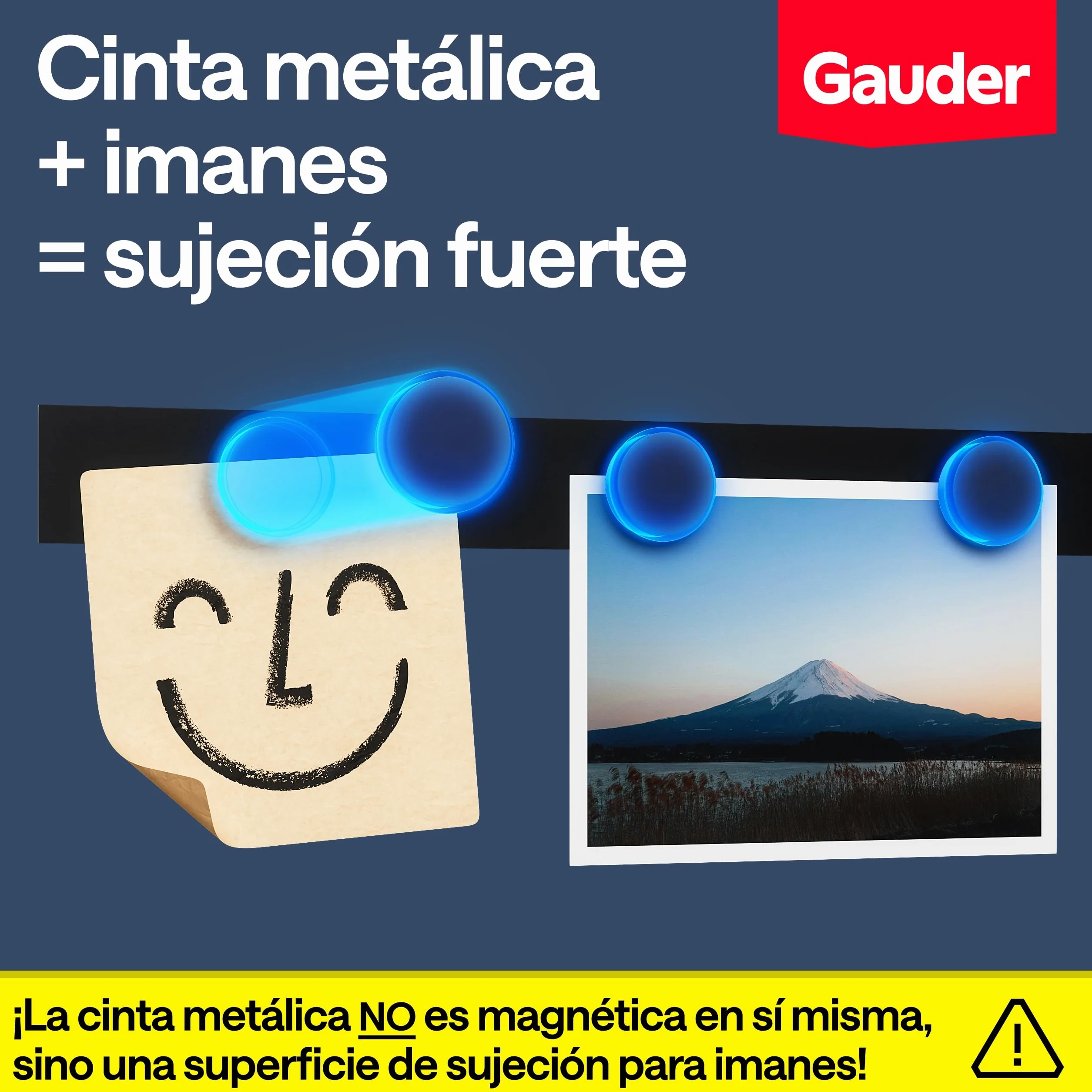 GAUDER Cinta metálica autoadhesiva - Banda magnética para imanes y Figuras Tonie® & estanterías - Cinta ferrosa & banda de hierro para manualidades y organización (1 m x 35 mm - negro)