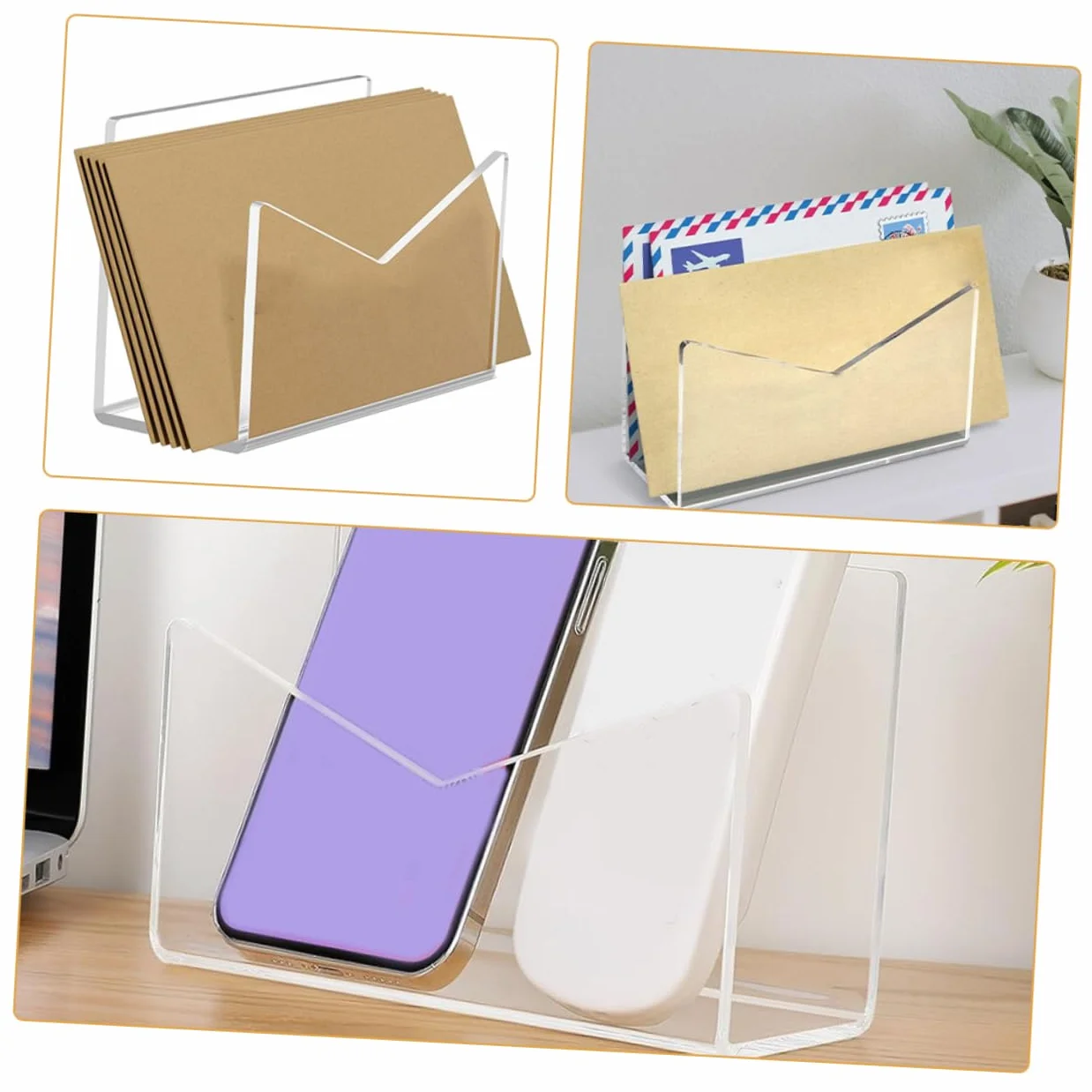 TEHAUX Organizador De Correo Transparente Acrílico Bandeja De Papel Porta Sobres Revistero Para Mesa