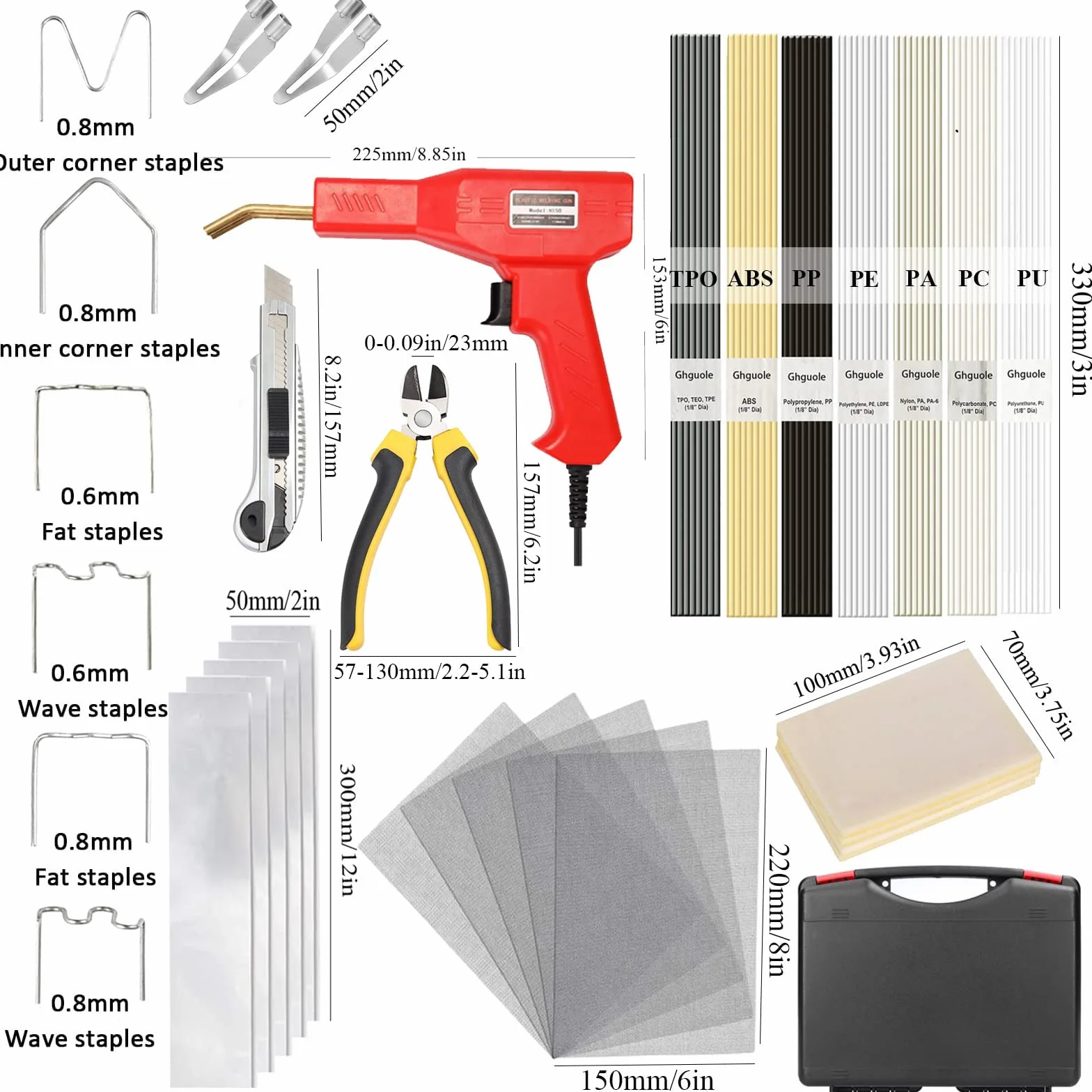 220W Soldador de Plástico,2 en 1 Kit Soldadora de Plastico&Soldadura Plástico,Kit Reparación de Plásticos con 800 pcs Arapas&64pcs Varillas Soldadura para Parachoques de Coche la Mayoría de Plásticos