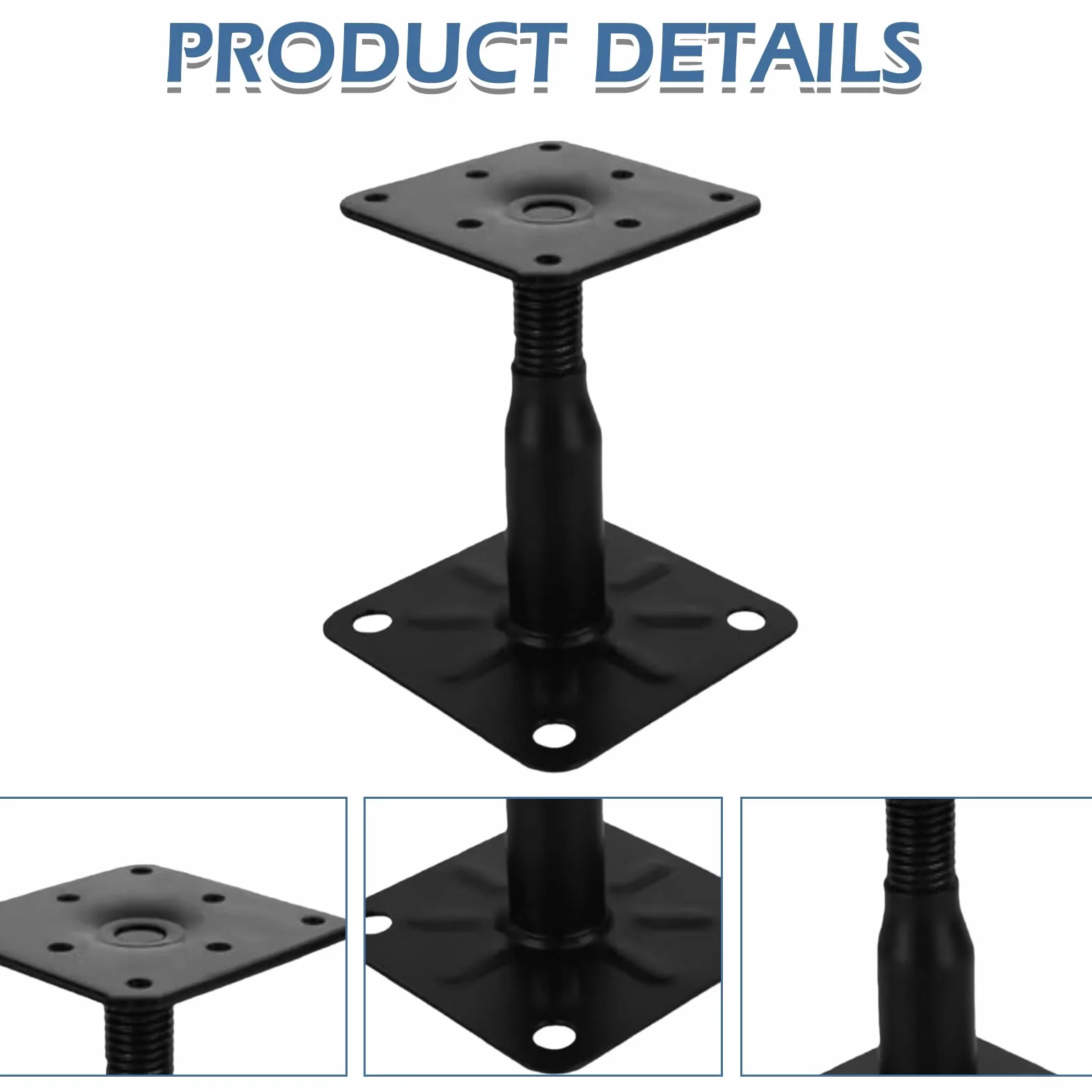 4 soportes para postes, 100-150 mm, galvanizados, altura ajustable con 16 tornillos, acero galvanizado, pie de apoyo para terrazas, vallas, refugios, garajes, pérgolas, trabajos de construcción
