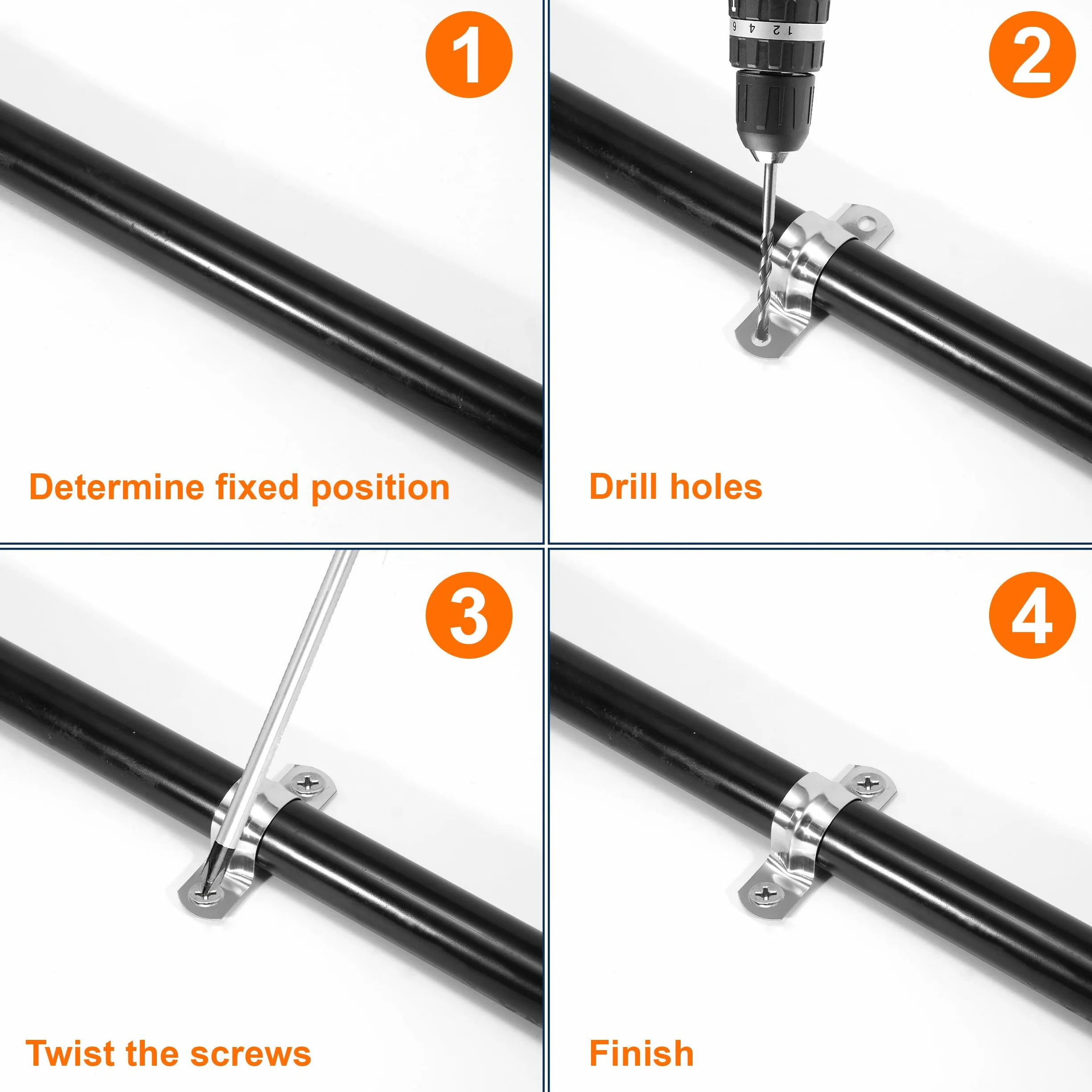 QIMEI-SHOP Abrazaderas Metalicas para Tubos 10mm Abrazadera Tubo en U de Acero Inoxidable 304 para Tubos de Agua Manguera Sujetador 30 Piezas