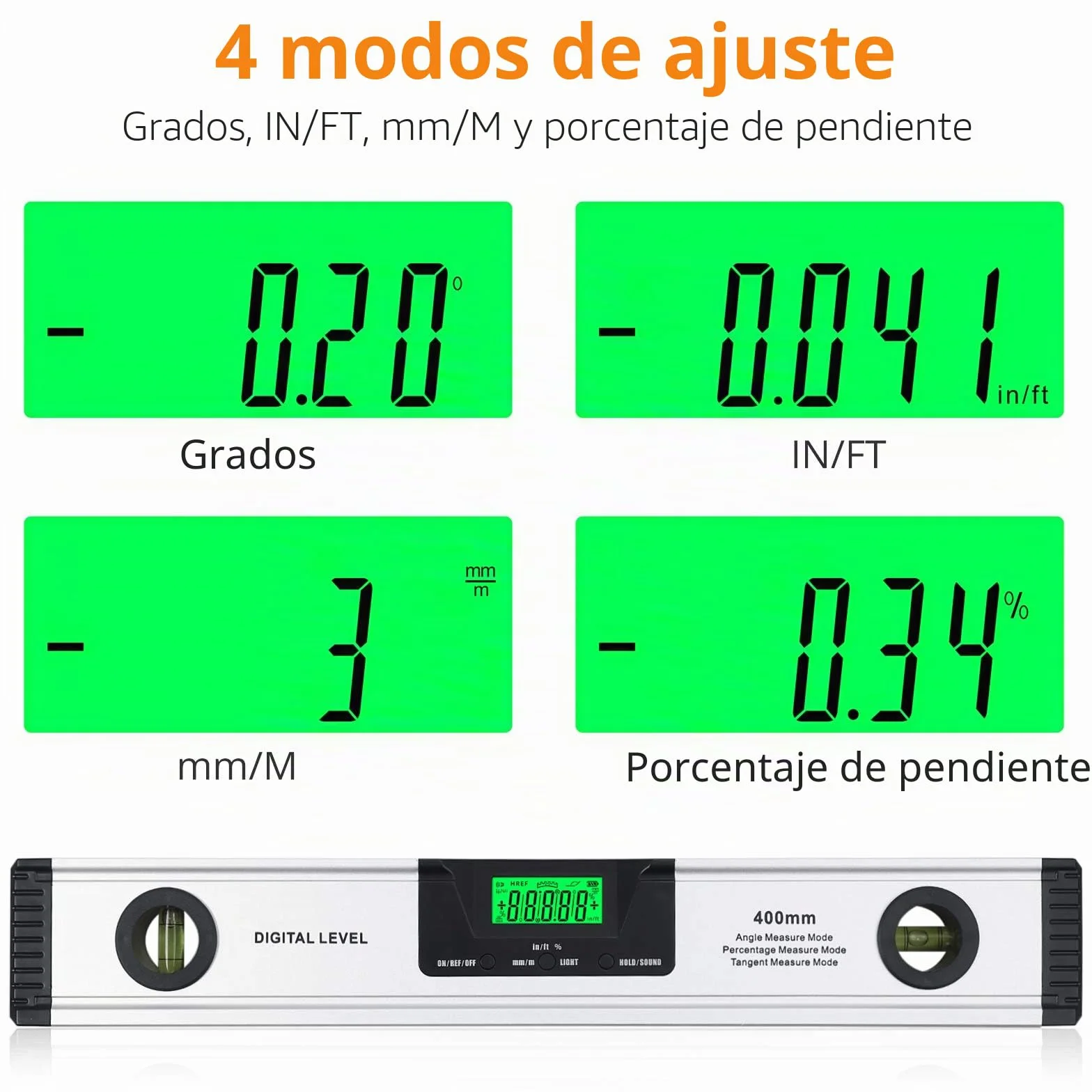 Neoteck Inclinometro Digital 400mm/16” Nivel Digital con Base Magnética Transportador de Ángulo con Indicador de Audio para Aplicaciones Industriales, Obras de Renovación