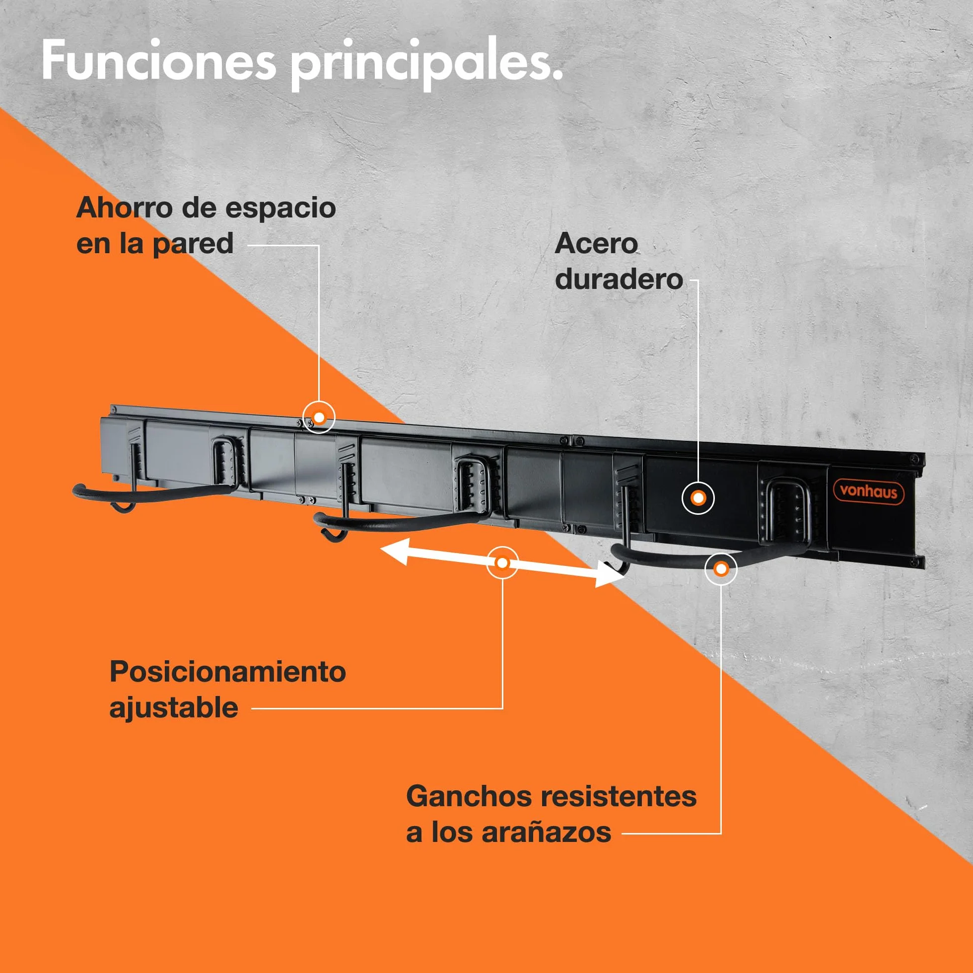 VonHaus Soporte de Bicicletas Pared Vertical – Colgador Pared 3 Bicis y 3 Cascos – Cuelga Bicis de Pared para Organizar Garaje – Soporte de Pared Bicicletas de Montaña o Carretera