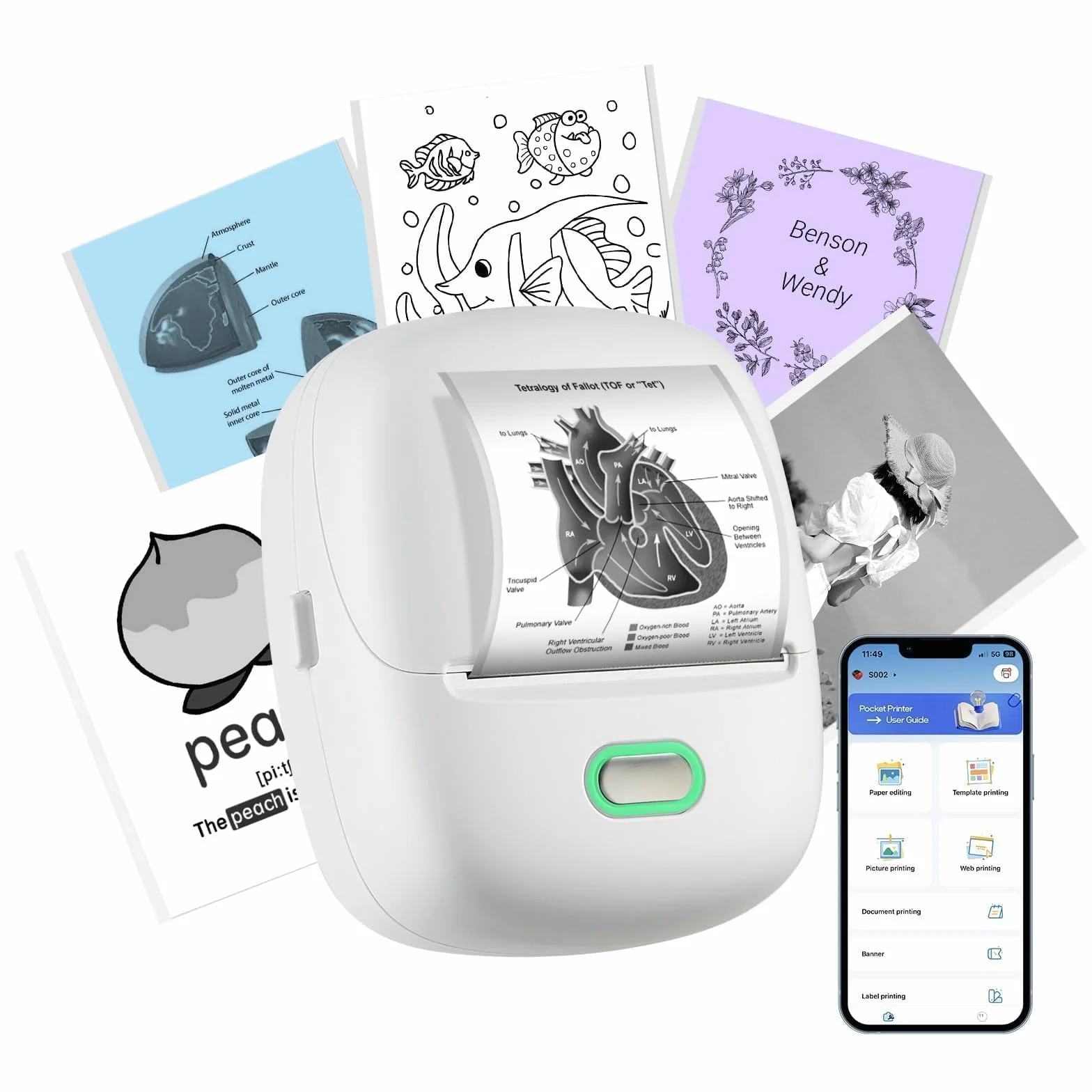 ORGSTA S002 Etiquetadora Adhesivas Bluetooth Portatil 300 dpi Mini Impresora Etiquetas