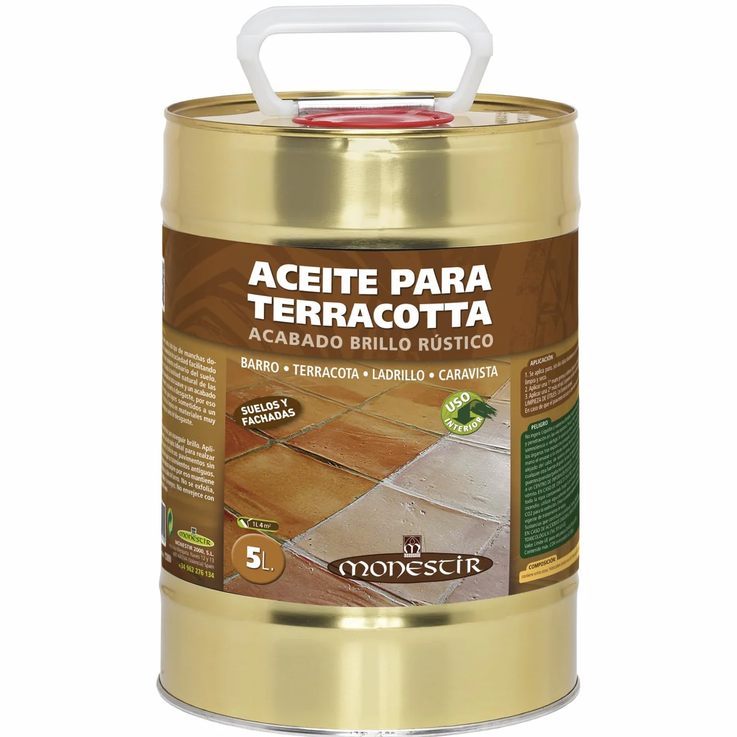 Monestir Aceite para suelos Terracotta o Barro. Acabado brillo rústico. Monestir (5 L)