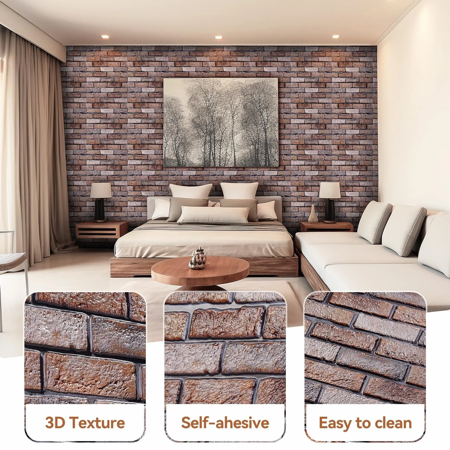 40 Pieces 3D Paneles Decorativos, 30 x 30 cm Papel Pintado Autoadhesivo Efecto Ladrillo de Piedra, para Cocina, Dormitorio, Salón, Estudios de Grabación, Oficinas