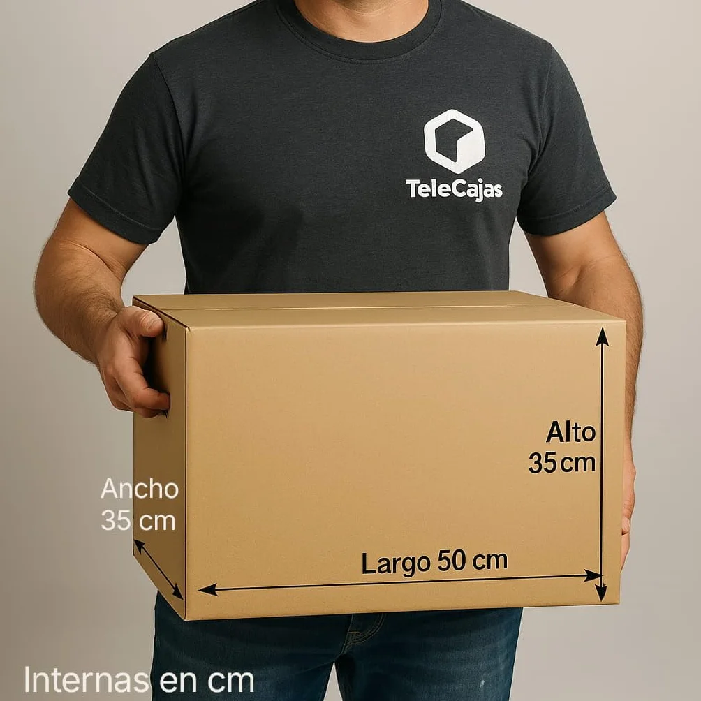 TELECAJAS | 10 Cajas 50x35x35 cm de Cartón con Asas de Mudanza Grandes Resistentes | Ideales para Ropa y Envíos | Regalo 1 Precinto Adhesivo cierre de Cajas | Pack de 10 + Cinta