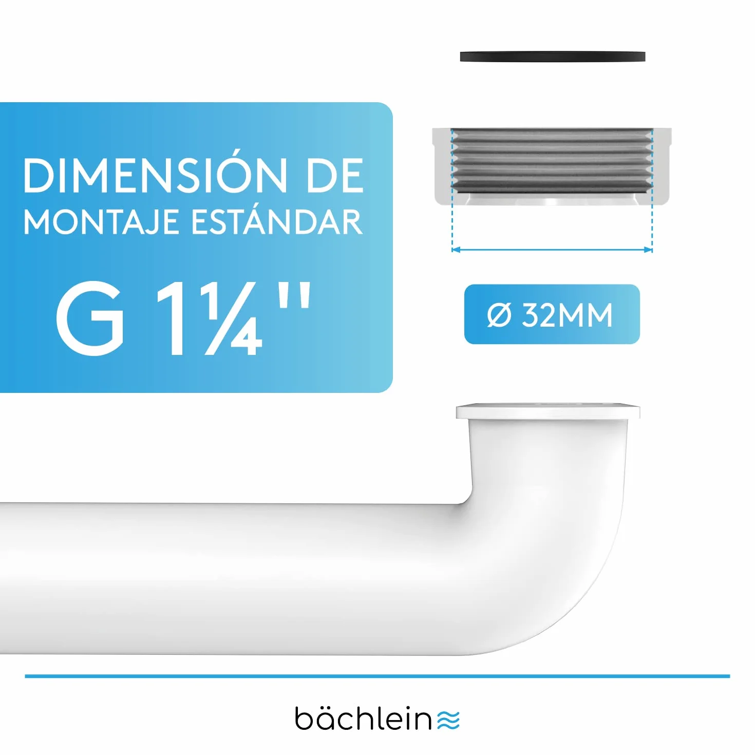 Bächlein G 1 1/4 Sifón de Lavabo Plano 32 mm para Baño - Ahorro de Espacio - Hecho en Alemania