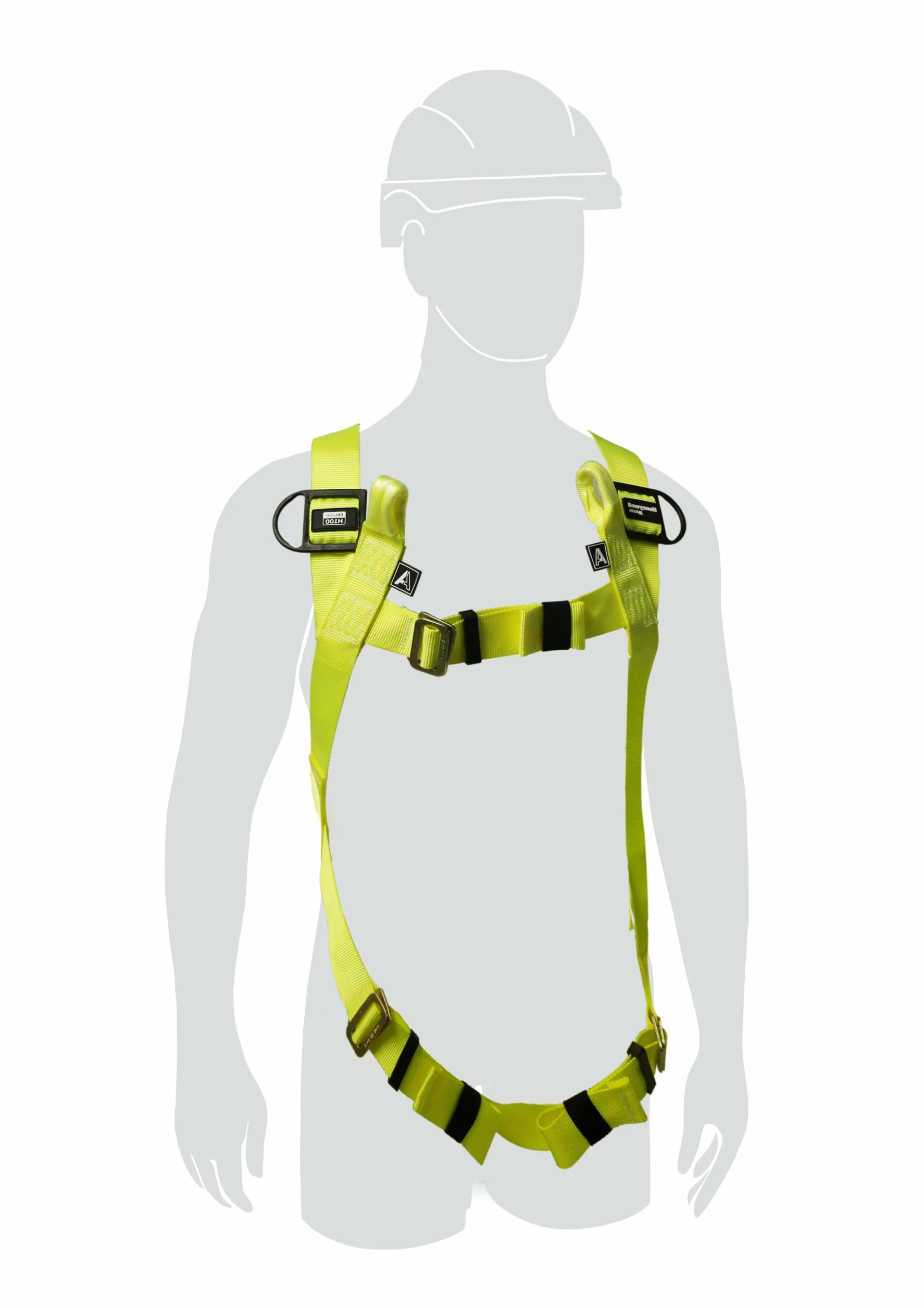 Miller H100 Arnés de Seguridad de 2 Puntos, Talla Única, Adecuado para la Construcción, Ligero (0.8 kg), Hebillas de Acoplamiento de Pecho y Pierna, Clasificado hasta 140 kg, Amarillo, 1036294