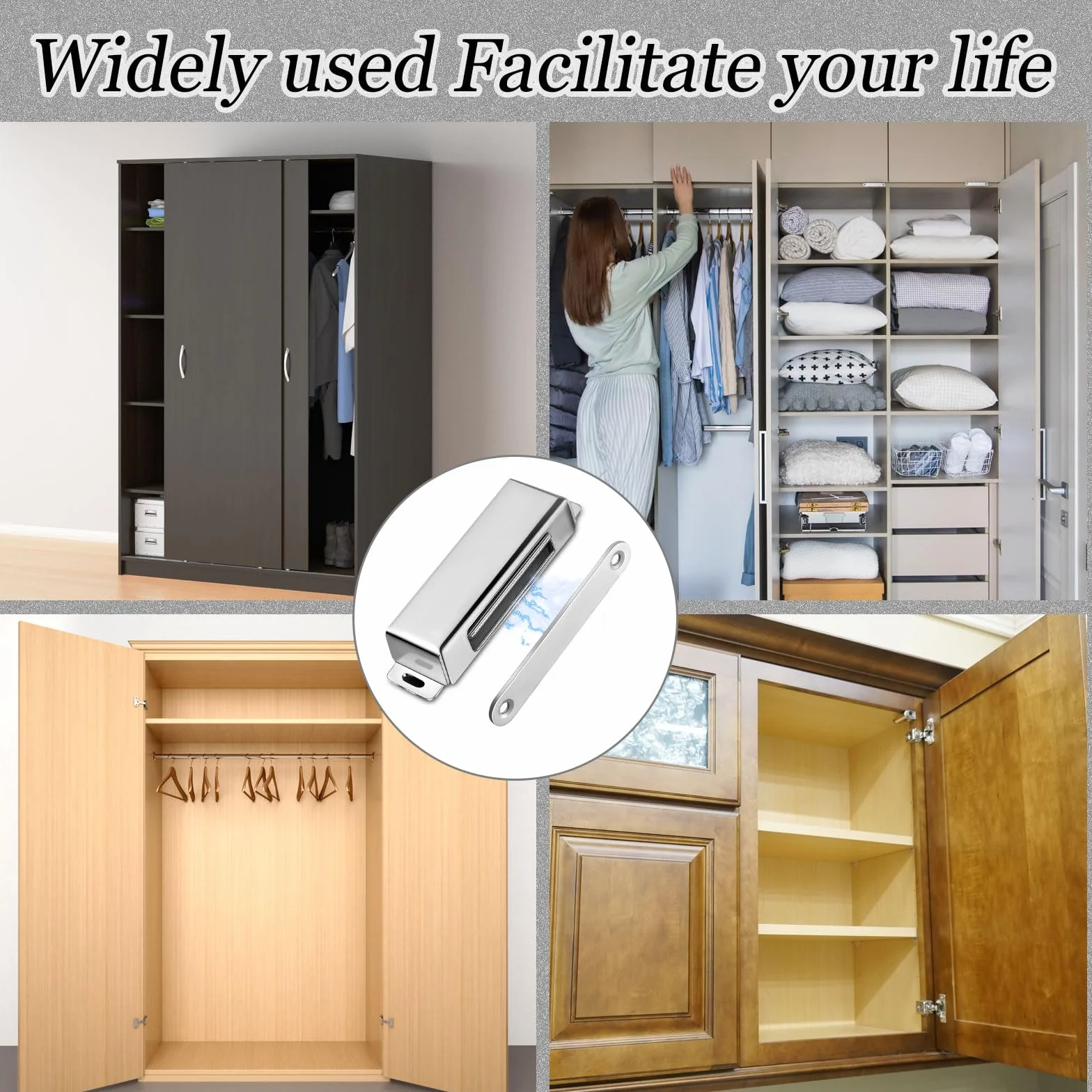 Yaocom 2 cierres magnéticos para puerta, 150 libras, acero inoxidable, resistentes, fuertes imanes magnéticos para armario, armario, cocina, baño, habitación automática (2.95 pulgadas)