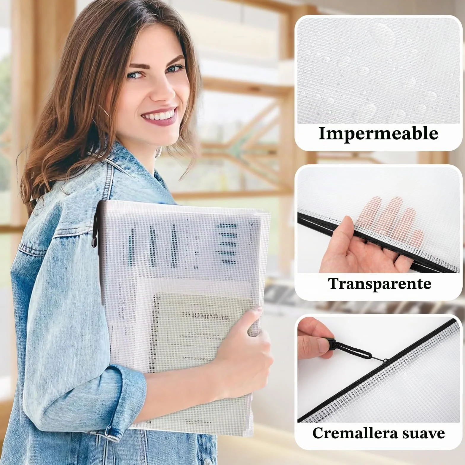 CIMOYBAI 20 piezas bolsa portadocumentos A4 A5 impermeable con cremallera carpeta de tela negro