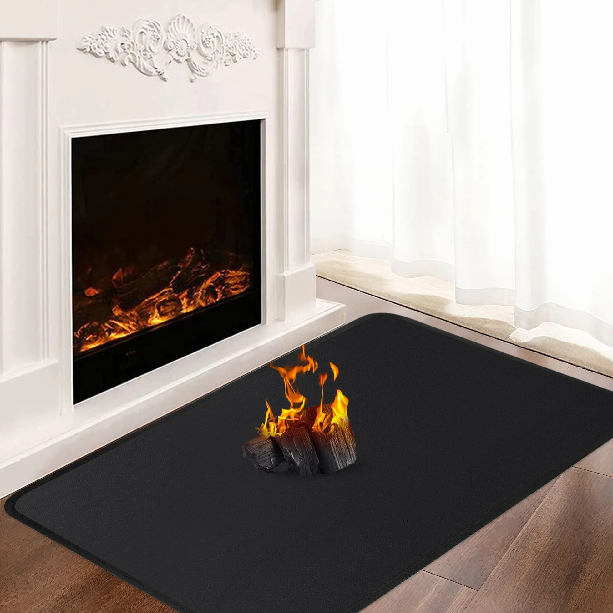 Alfombra antifuego, alfombra ignífuga, ignífuga para estufa de leña, chimenea, interior y exterior, protege los suelos y alfombras de chispas, 150 x 80 x 0,1 cm, color negro