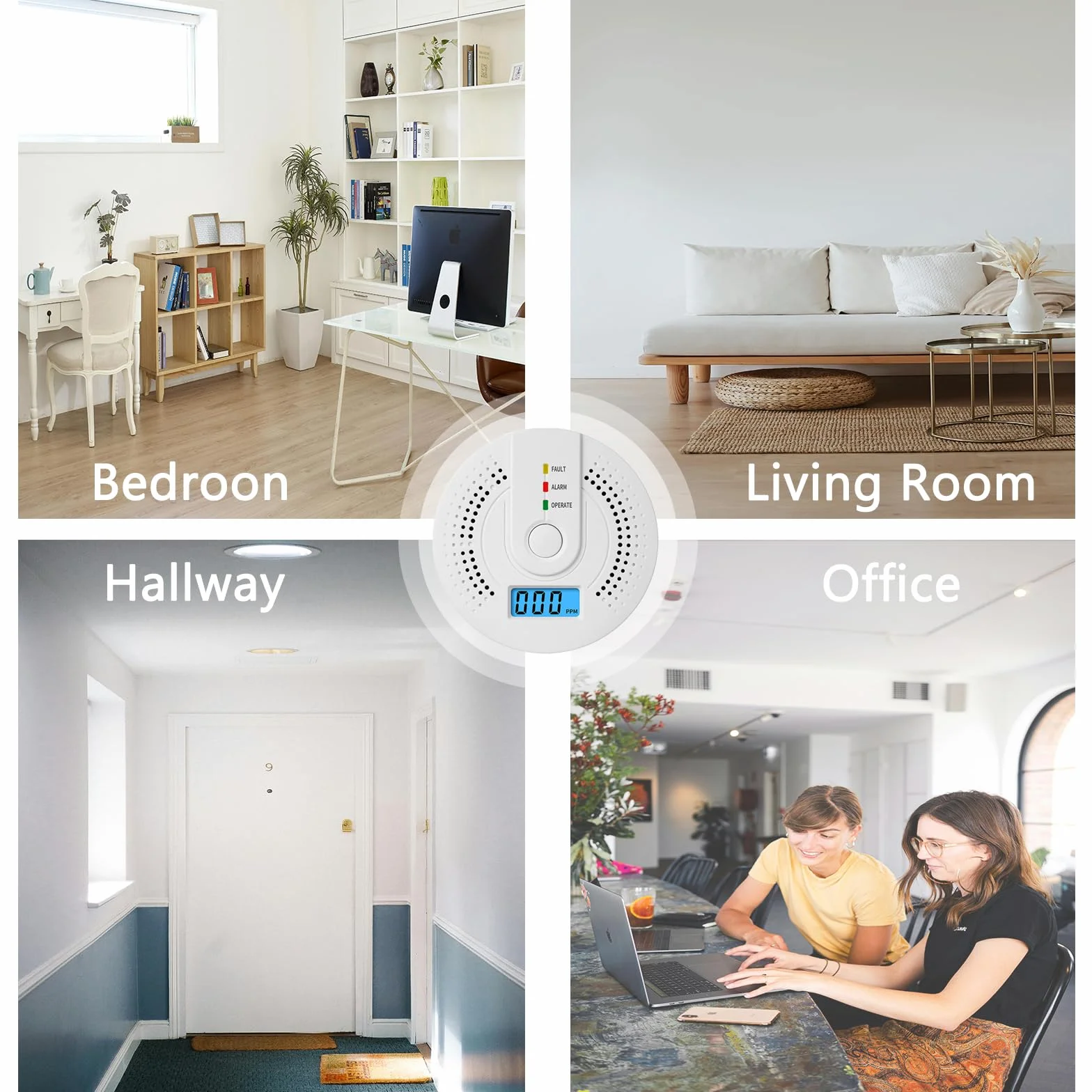 Detector MonóXido Carbono con Indicadores Led Luminosos y Audibles SeñAl de BateríA Baja Pantalla Digital BotóN Prueba para Viajes y Seguridad En El Hogar PortáTil