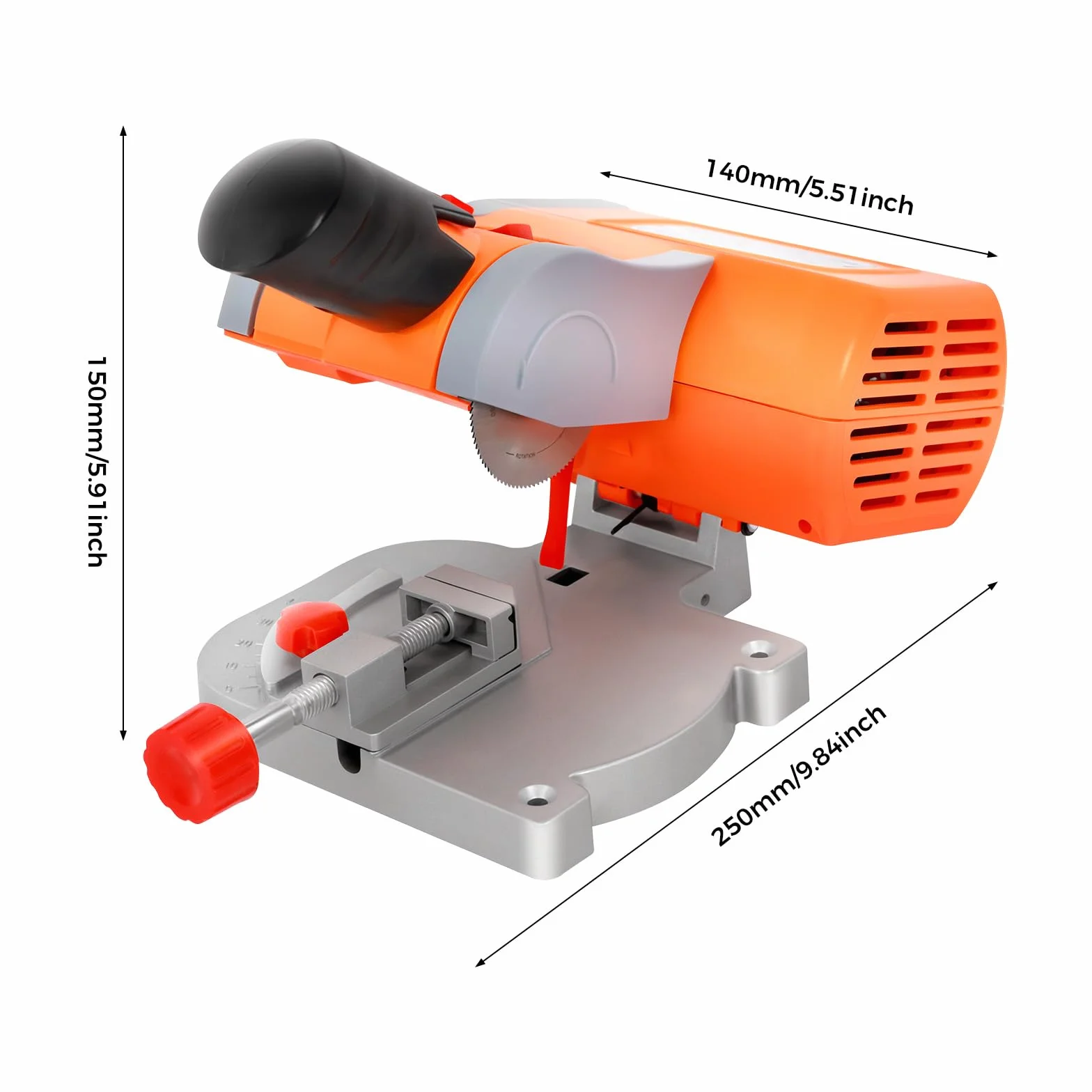 Mini sierra ingletadora 90 W 7800 rpm 0 – 45 ° sierra transversal versátil de mesa para cortar madera, plástico, piedra y metales no ferrosos