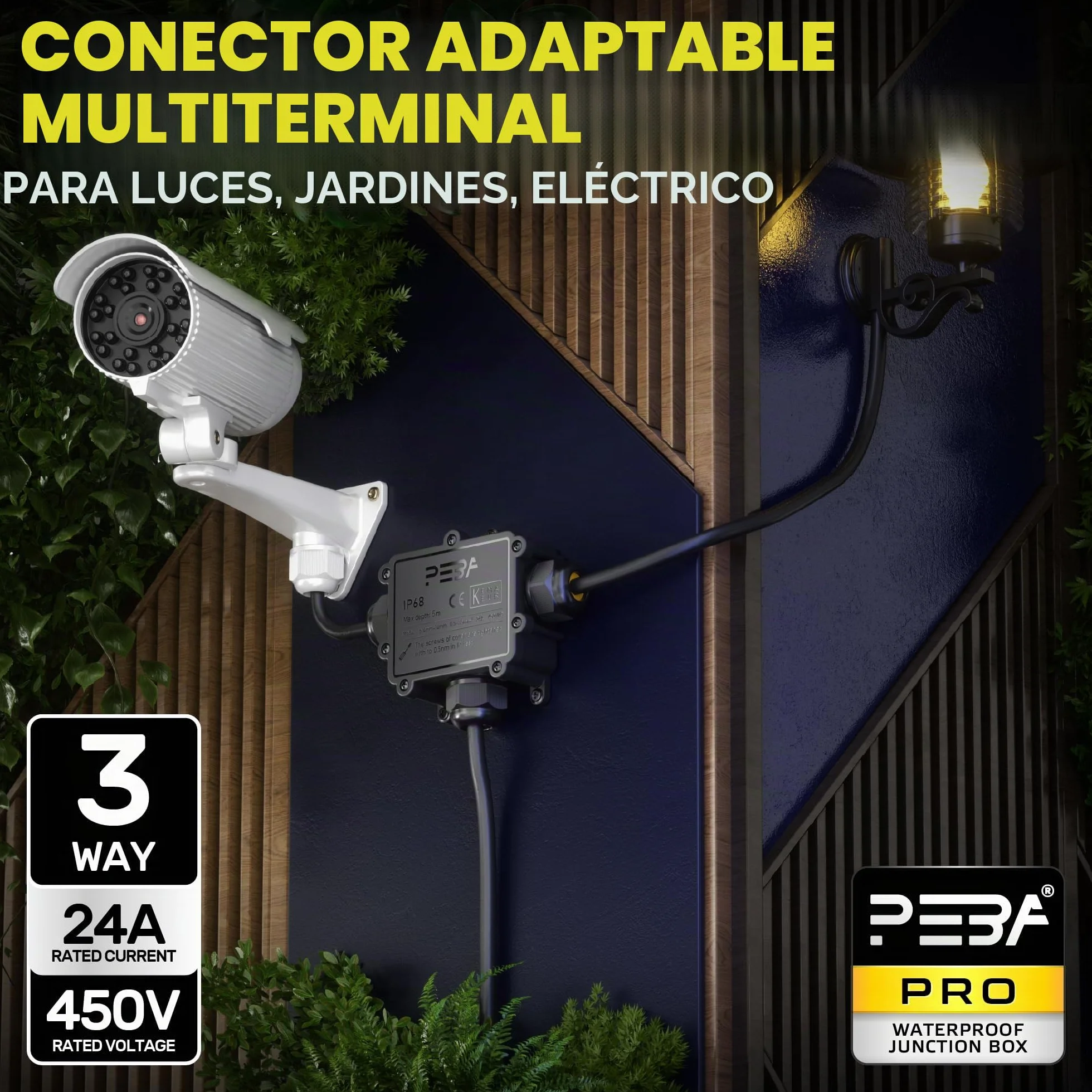 PEBA Cajas de Conexiones Impermeable IP68, 3 Vías Cajas de Empalmes Conector de Cables, Jardín Interior Exterior Subterráneo Cajas Conexiones, Diámetro de 4-14 mm