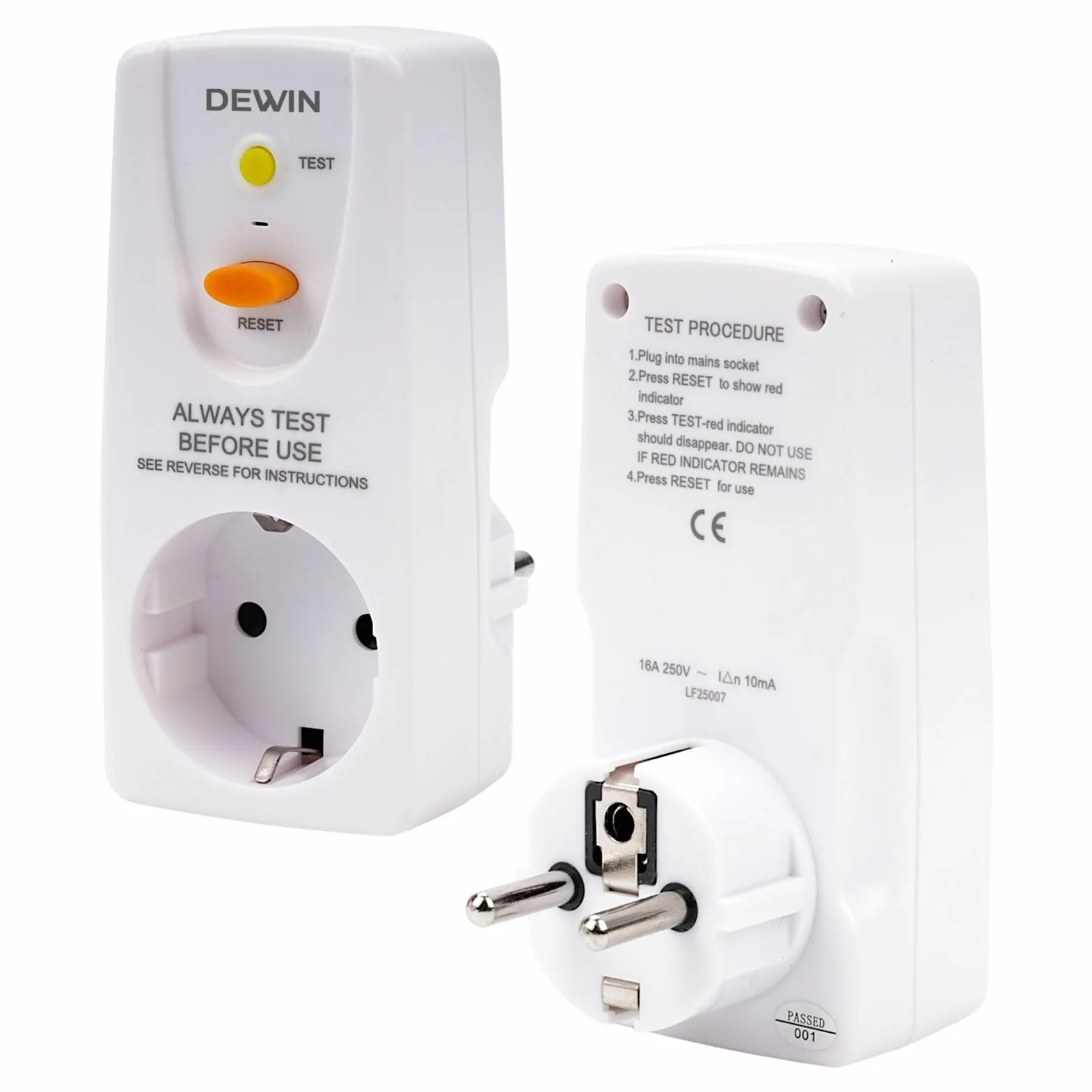 Interruptor Diferencial Enchufe 10mA, Paquete de 2 Interruptor de Corriente Residual antifugas y choques eléctricos, Toma de Corriente de Seguridad con Protección GFCI, 230V 16A