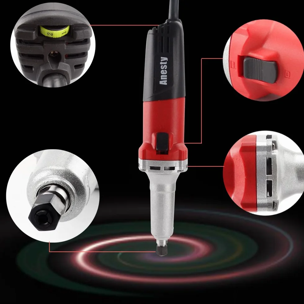 Amoladora Recta Eléctrica 750W con Velocidad Regulador 0-27000 RPM Herramienta de Pulido y Collet 6mm
