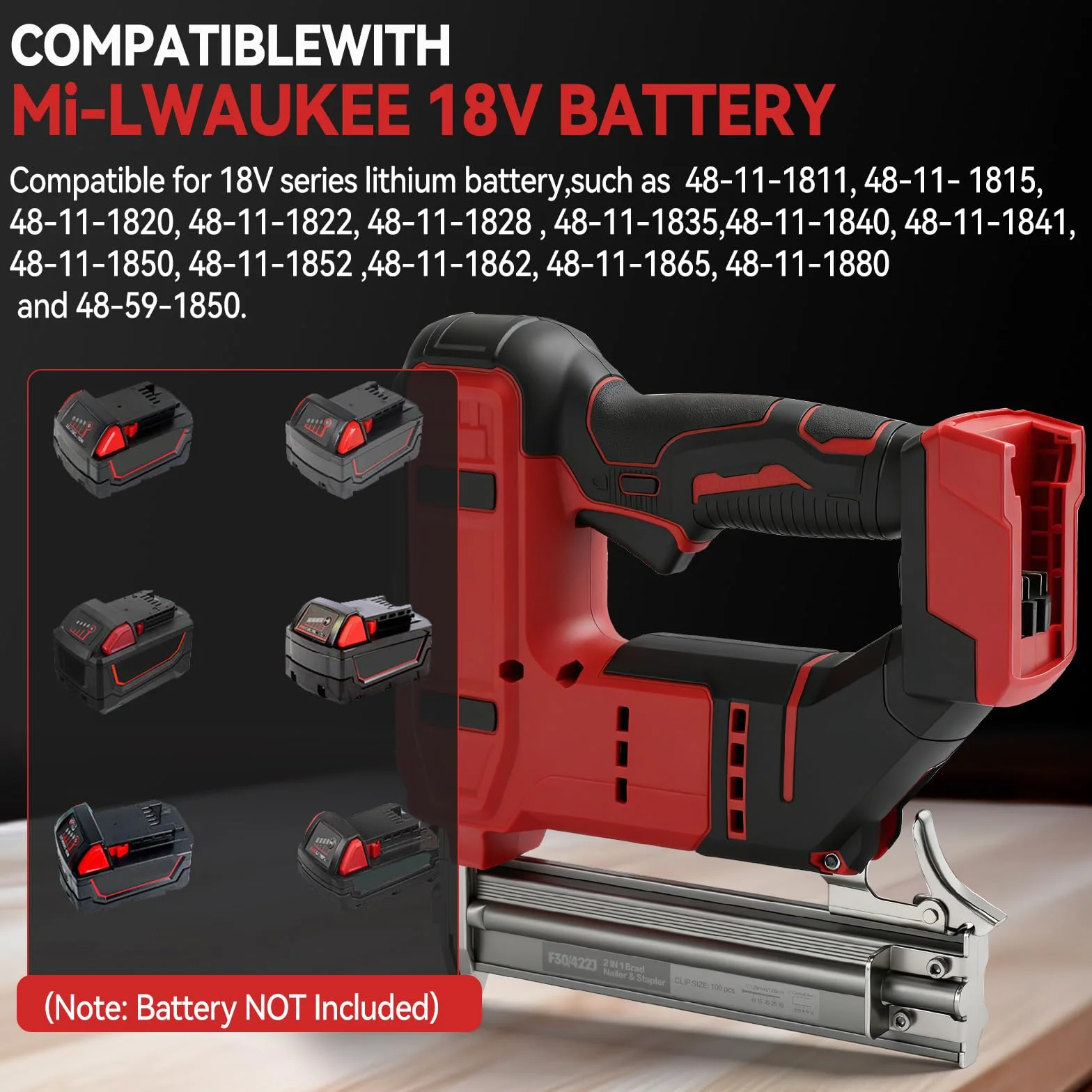 Clavadora inalámbrica para batería Milwaukee de 18 V, pistola de clavos de batería de 18 GA, grapadora eléctrica 2 en 1 con 1000 clavos y 1000 grapas para mejoras del hogar (solo herramienta)