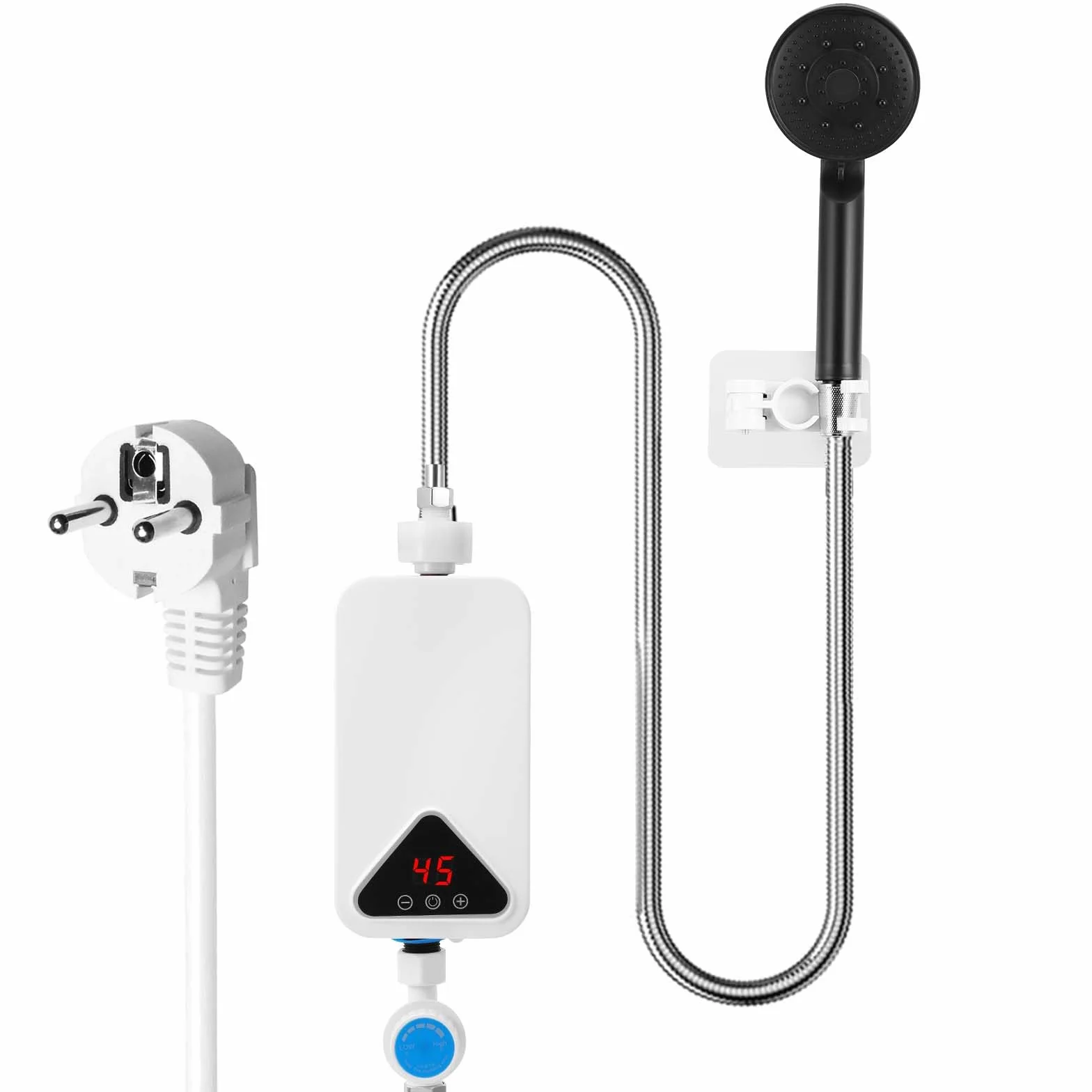 Calentador De Agua Eléctrico, Mini Calentador de Agua 220 V 5500 W, 30-55 °C, Temperatura Ajustable, Ducha de Calentador Instantáneo sin Tanque con Pantalla LED para Cocina y Baño (RYK-009)