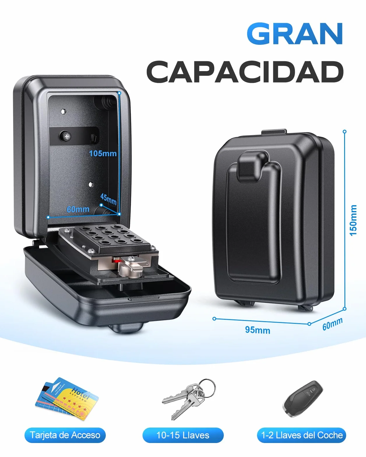Mohard Caja de Seguridad para Llaves, Caja Llaves Pared con Combinación 12 Dígitos, Gran Capacidad & Impermeable Caja Fuerte Llaves Exterior con Código Resttable para Hogar Garaje Escuela Oficina