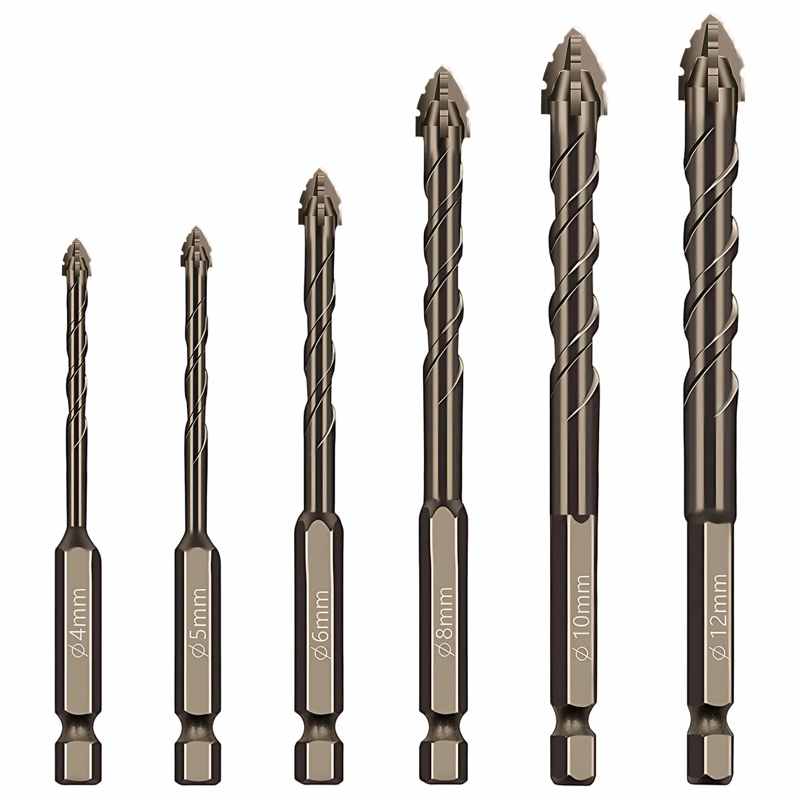 6PCS Brocas Porcelanico, Juego de Brocas Profesional 4/5/ 6/8/ 10/12 mm Broca para Azulejos Aleación de Acero de Tungsteno para Vidrio, Hormigón, Cerámica, Metal, Madera