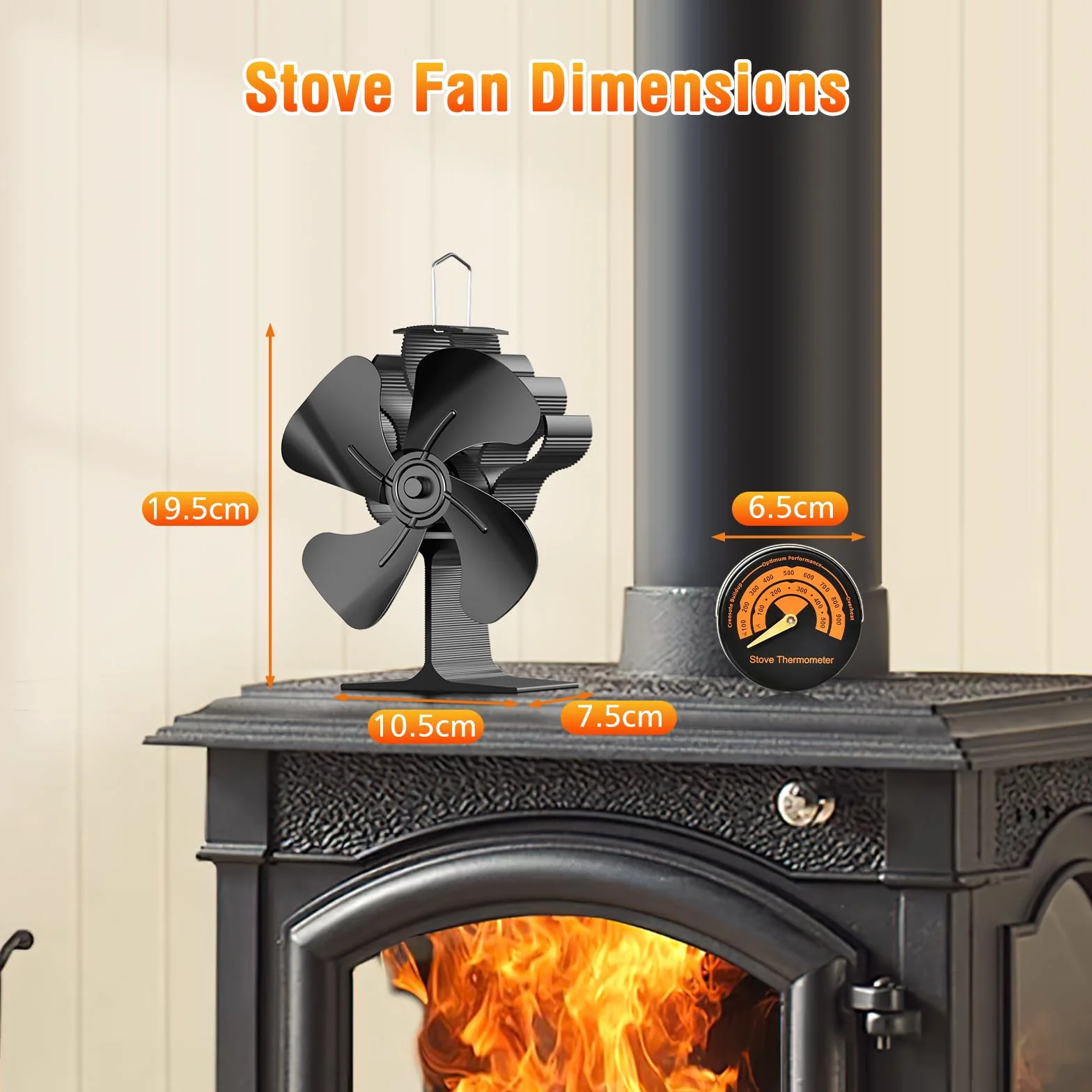 Ventilador-de-Chimenea-Ventilador-de-estufa,Silencioso Alimentado Ventiladores chimeneas,Energía Térmica,Distribución Eficiente del Calor,para Estufa de Leña,Estufas de Pellets (4 hojas)