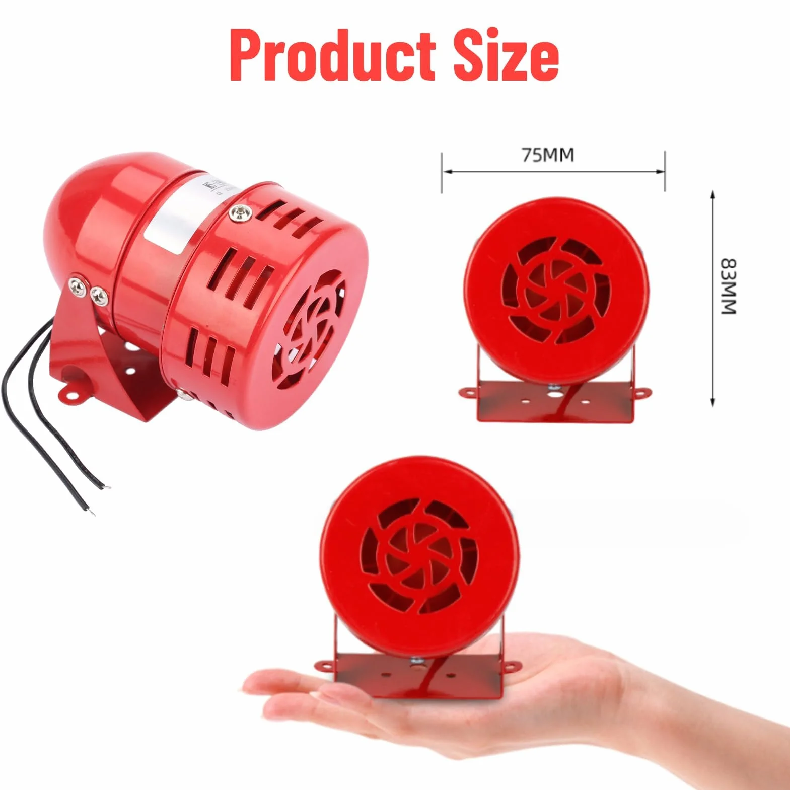 Sirena Alarma 220V 120DB Mini Alarma de Motor Rojo Protector Eléctrico de Sonido Industrial de Metal MS-190 contra Robo para Fábrica, Construcción