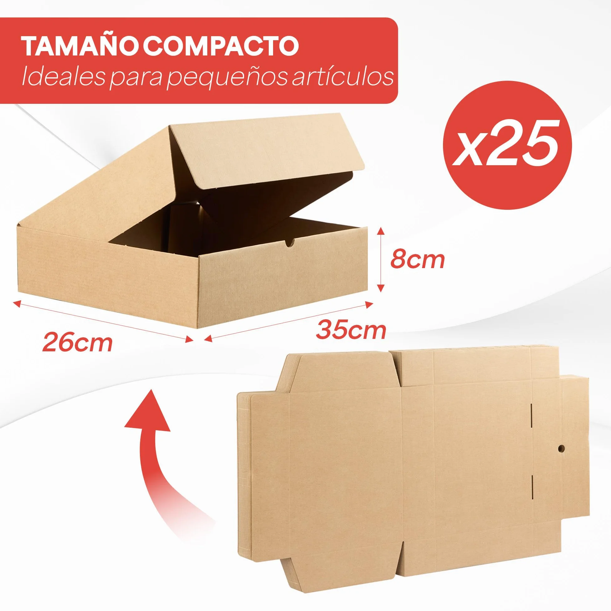 Pack 25 Cajas Cartón Automontables 35x26x8cm Kraft Envíos Regalo