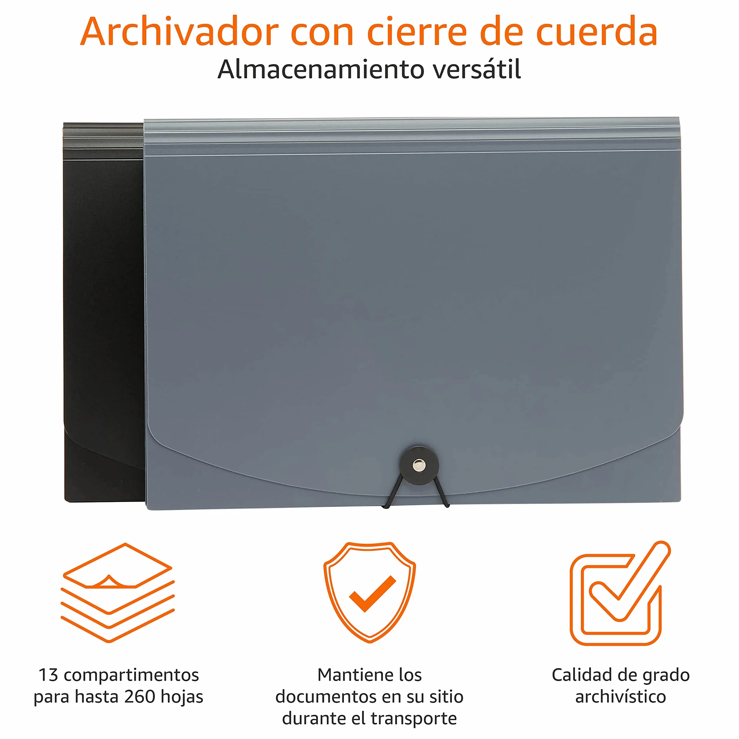 Amazon Basics Carpeta acordeón A4, Paquete de 2, Gris/Negro