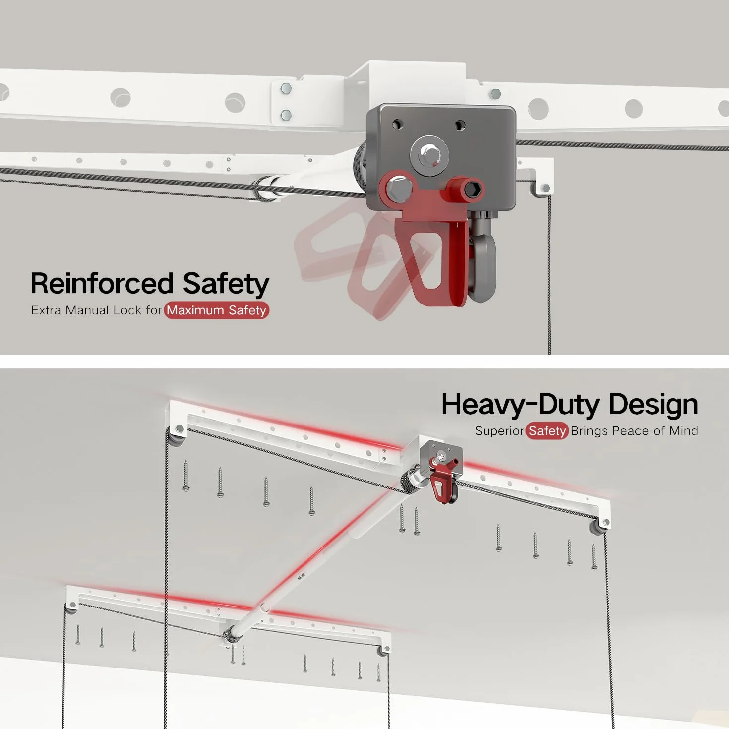 Elevador de almacenamiento de techo de 4 x 4 pies, sistema de almacenamiento de garaje montado de alta resistencia, capacidad de 250 libras (blanco)